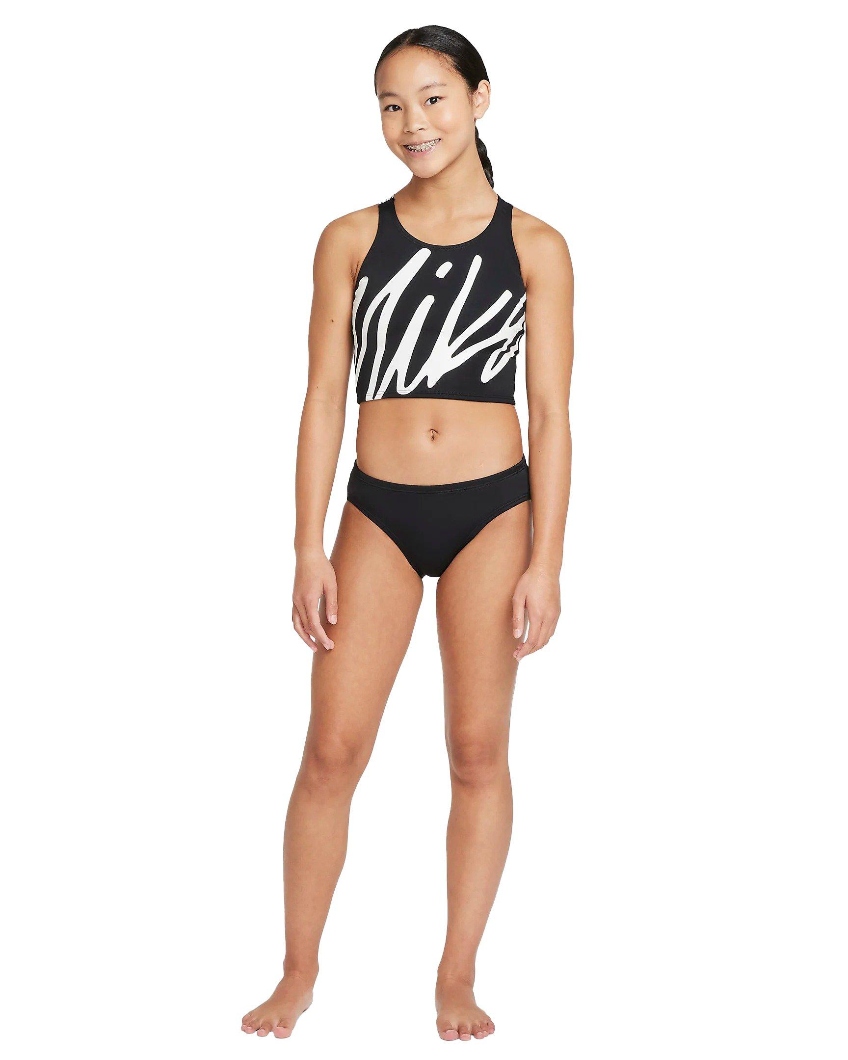 Nike Girls' Script Logo Crossback Two Piece Mid Bikini Set (Big Kid) at
