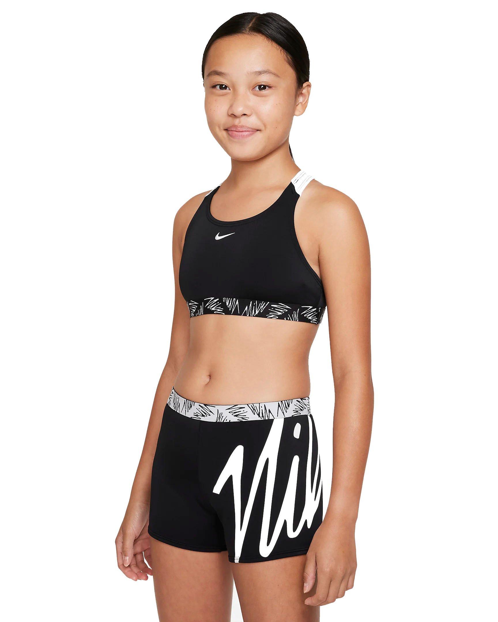 Nike Big Girls Script Logo Crossback Sport Bikini & Short Set - BLACK Thumbnail View 1