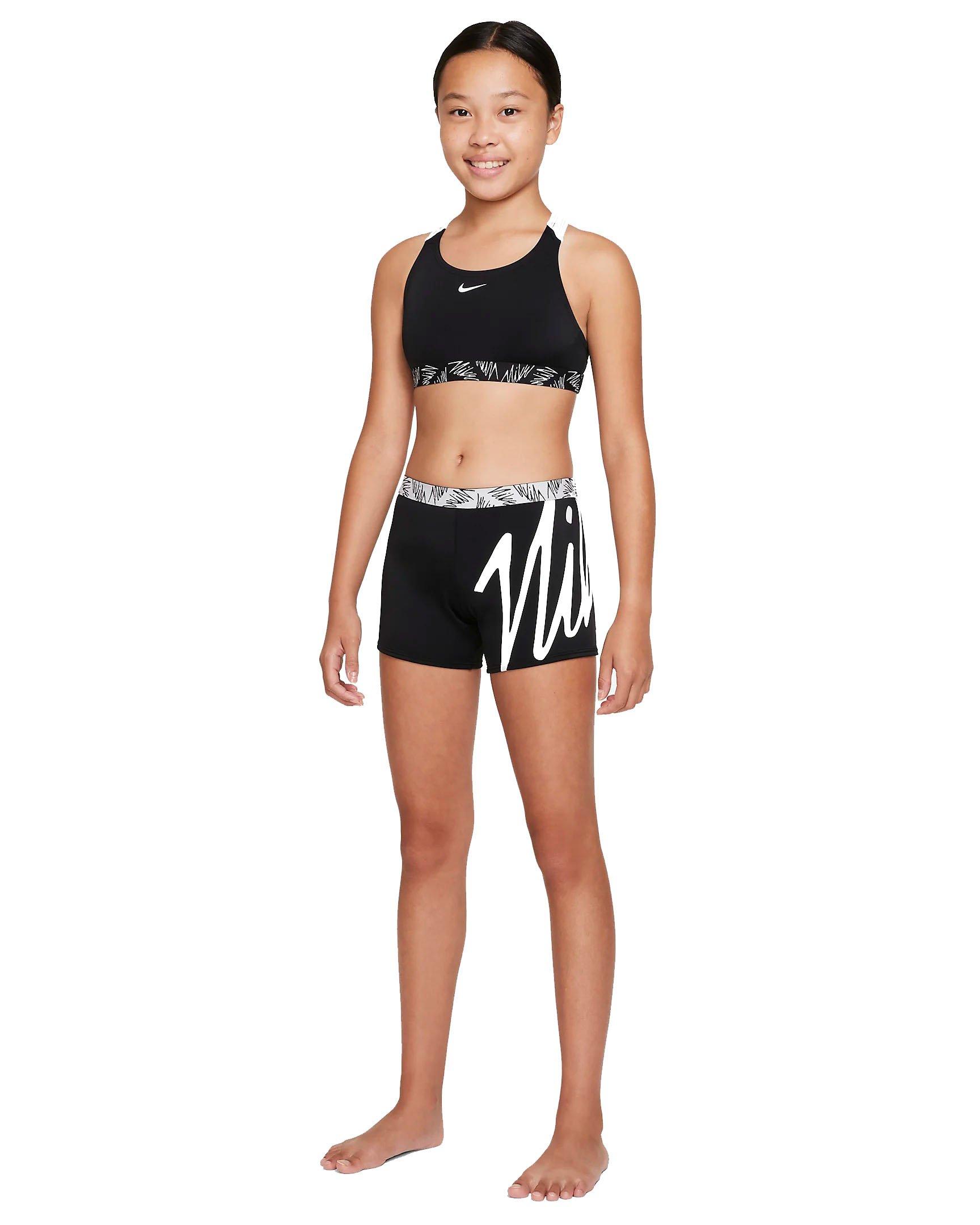 Nike Big Girls Script Logo Crossback Sport Bikini & Short Set - BLACK Thumbnail View 7