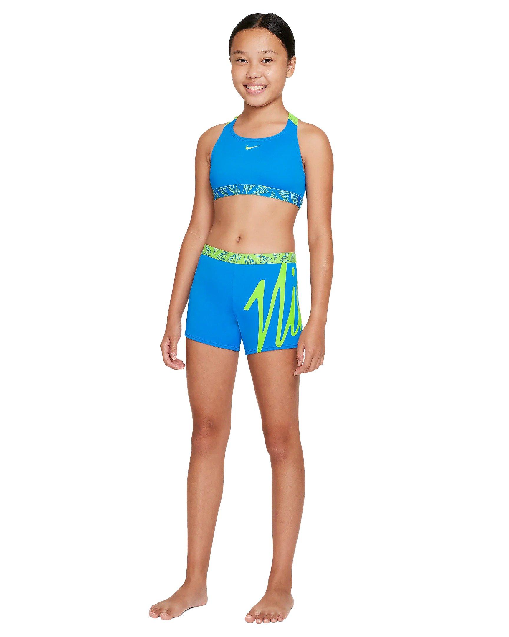 Nike Girls' Script Logo Crossback Two Piece Mid Bikini Set (Big Kid) at