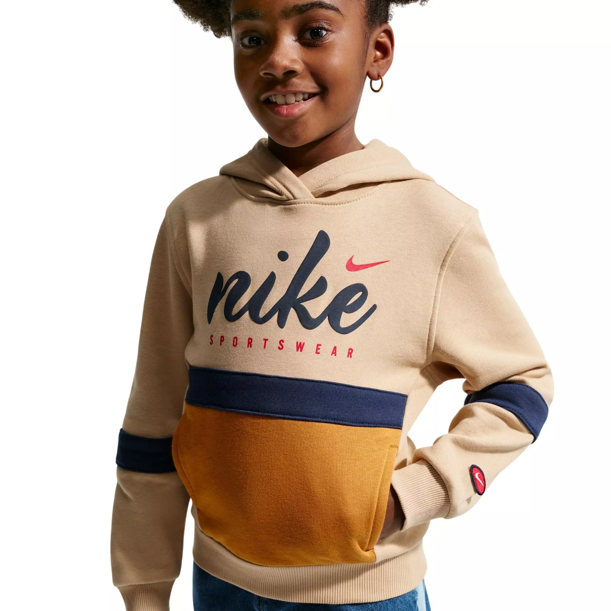 Nike Big Kids' Sportswear Club Fleece Hoodie - Brown/Navy - BROWN/NAVY