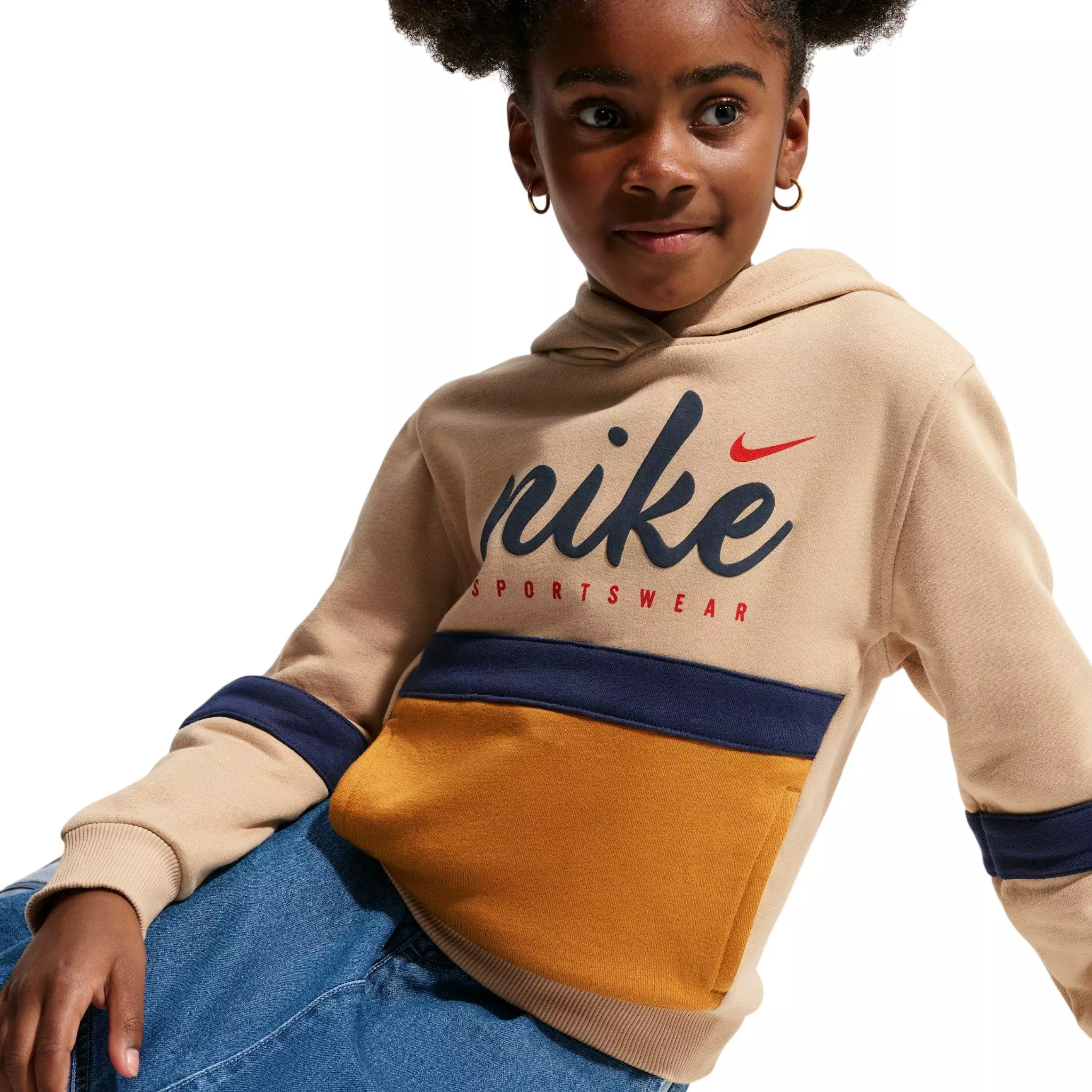Nike Big Kids' Sportswear Club Fleece Hoodie - Brown/Navy - BROWN/NAVY