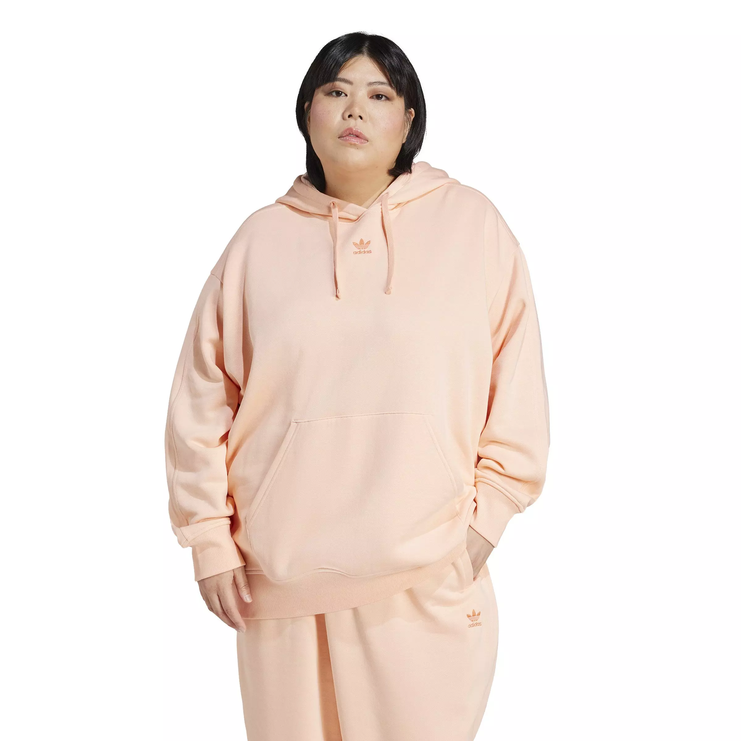 adidas Originals Women's Oversized Essentials Fleece Hoodie -Pink - PINK