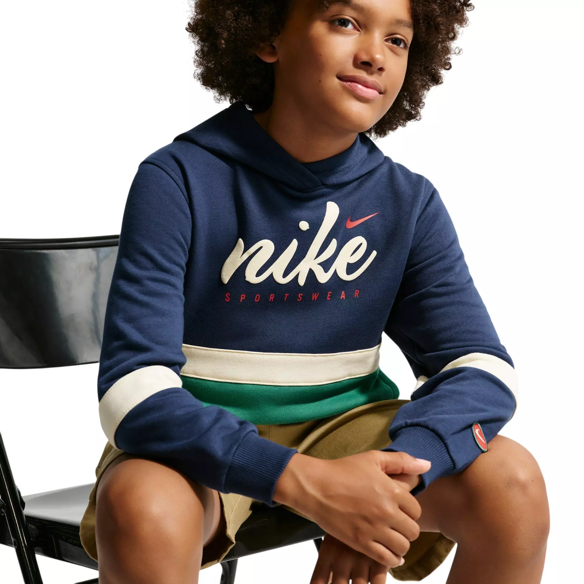 Nike Big Kids' Sportswear Club Fleece Hoodie - Navy/Green - NAVY/GREEN