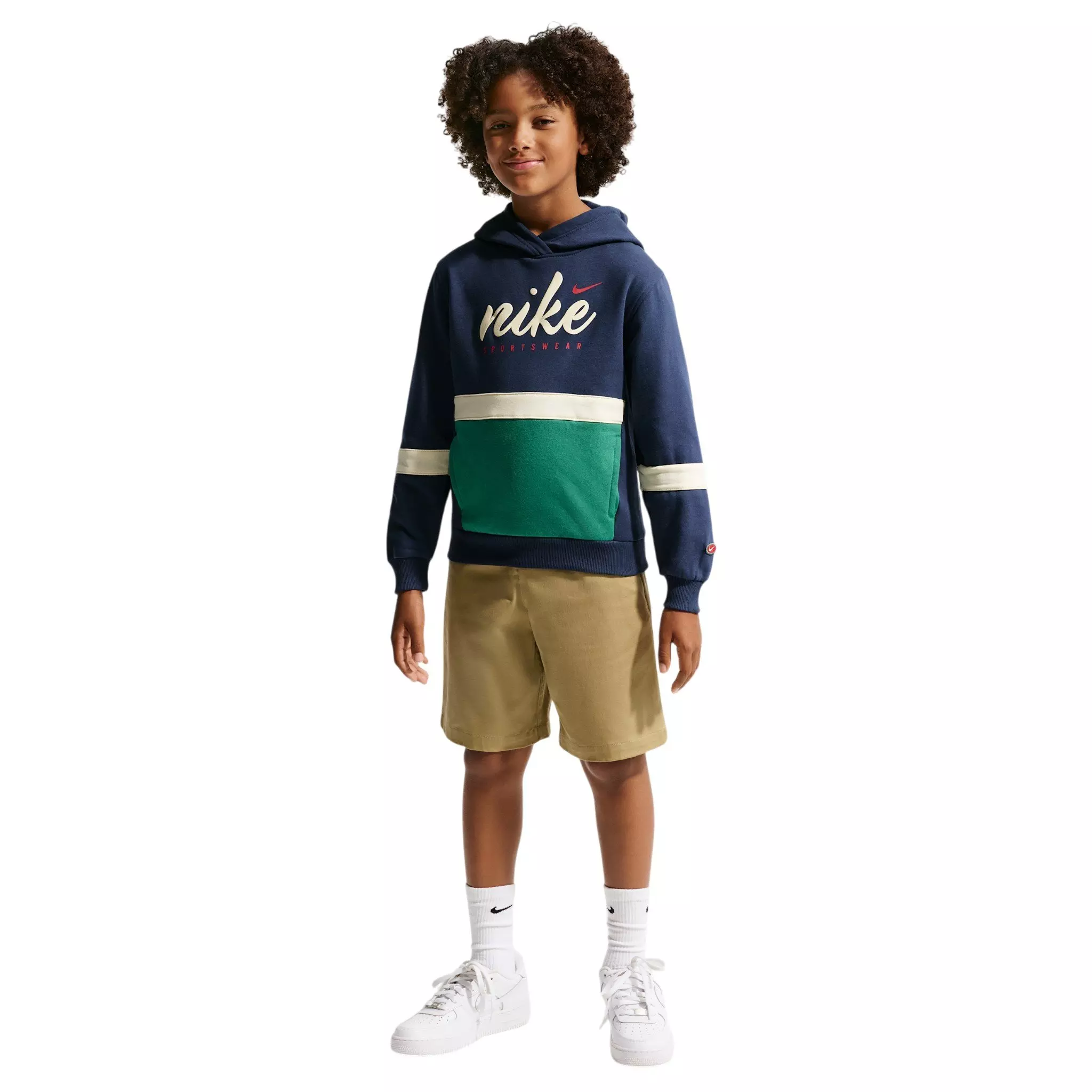 Nike Big Kids' Sportswear Club Fleece Hoodie - Navy/Green - NAVY/GREEN