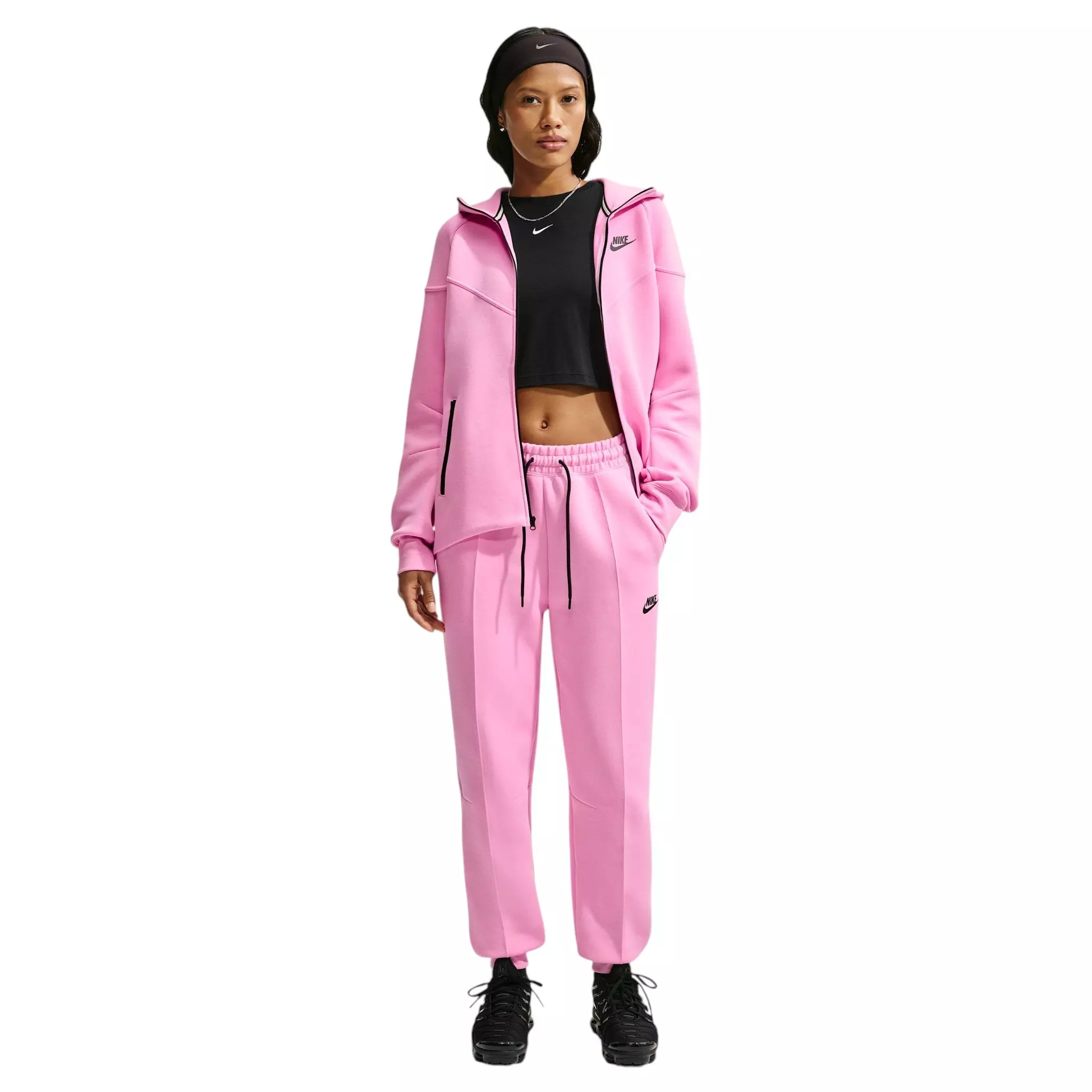 Nike Women's Sportswear Tech Fleece Mid-Rise Joggers - Pink/Black - PINK/BLACK