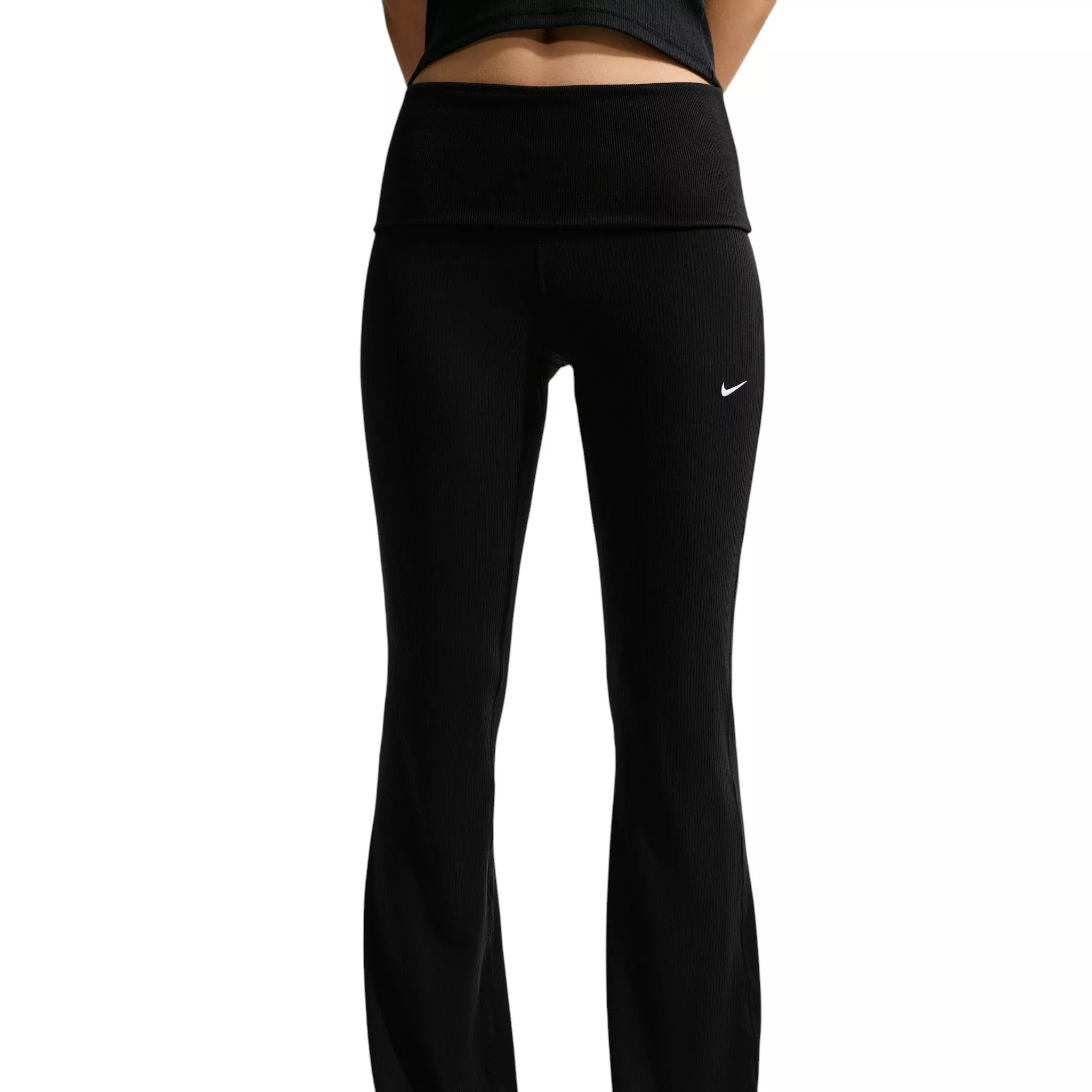 Nike Women's Sportswear Chill Knit Mid-Rise Tight Ribbed Pants - Black/White - BLACK/WHITE