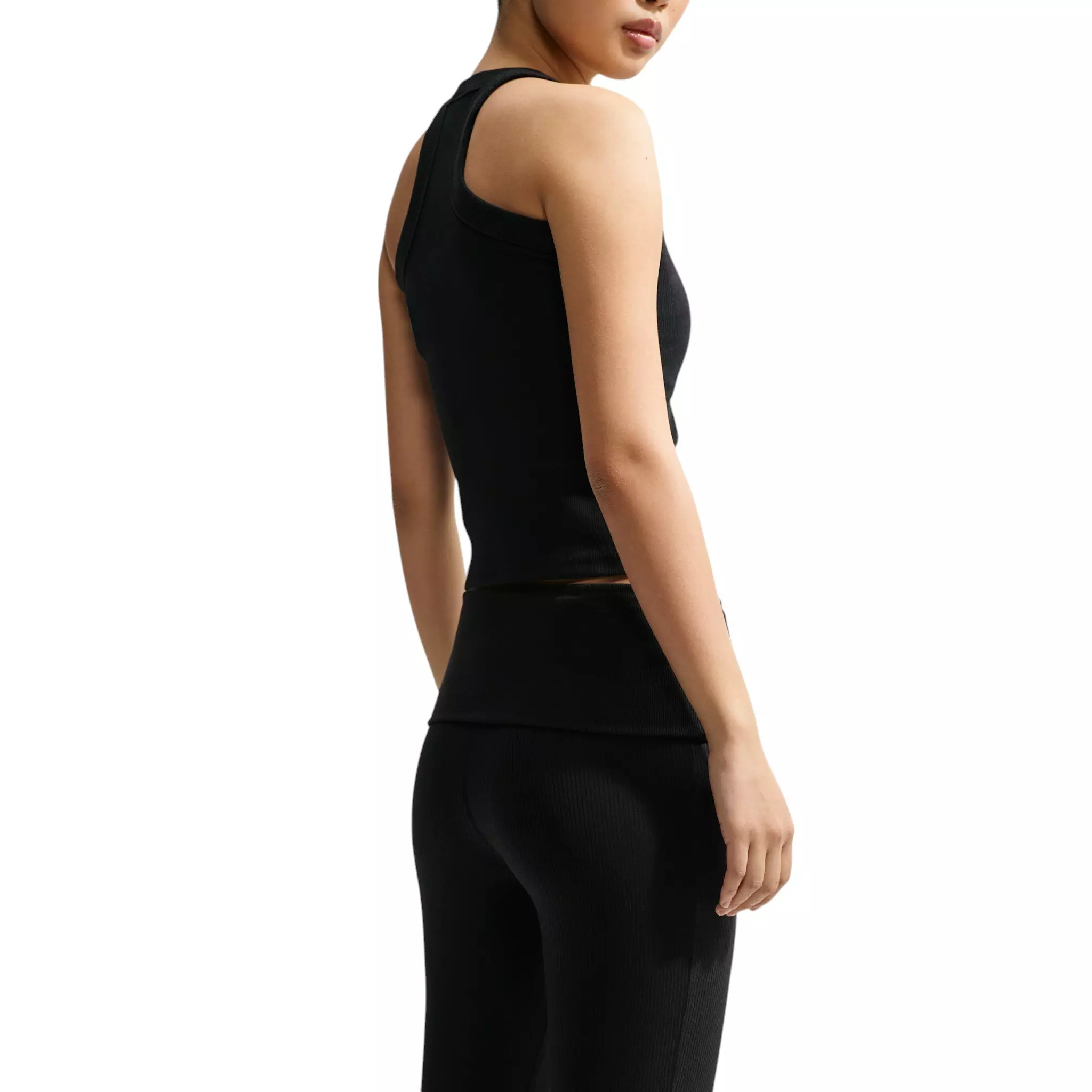 Nike Women's Sportswear Chill Knit Mid-Rise Tight Ribbed Pants - Black/White - BLACK/WHITE