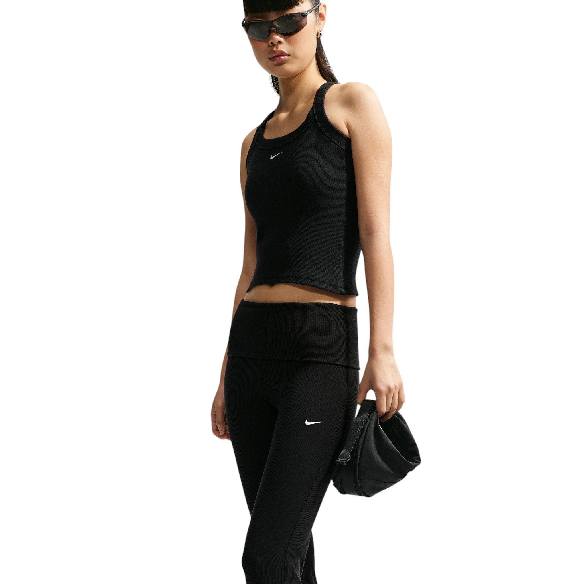 Nike Women's Sportswear Chill Knit Mid-Rise Tight Ribbed Pants - Black/White - BLACK/WHITE Thumbnail View 3