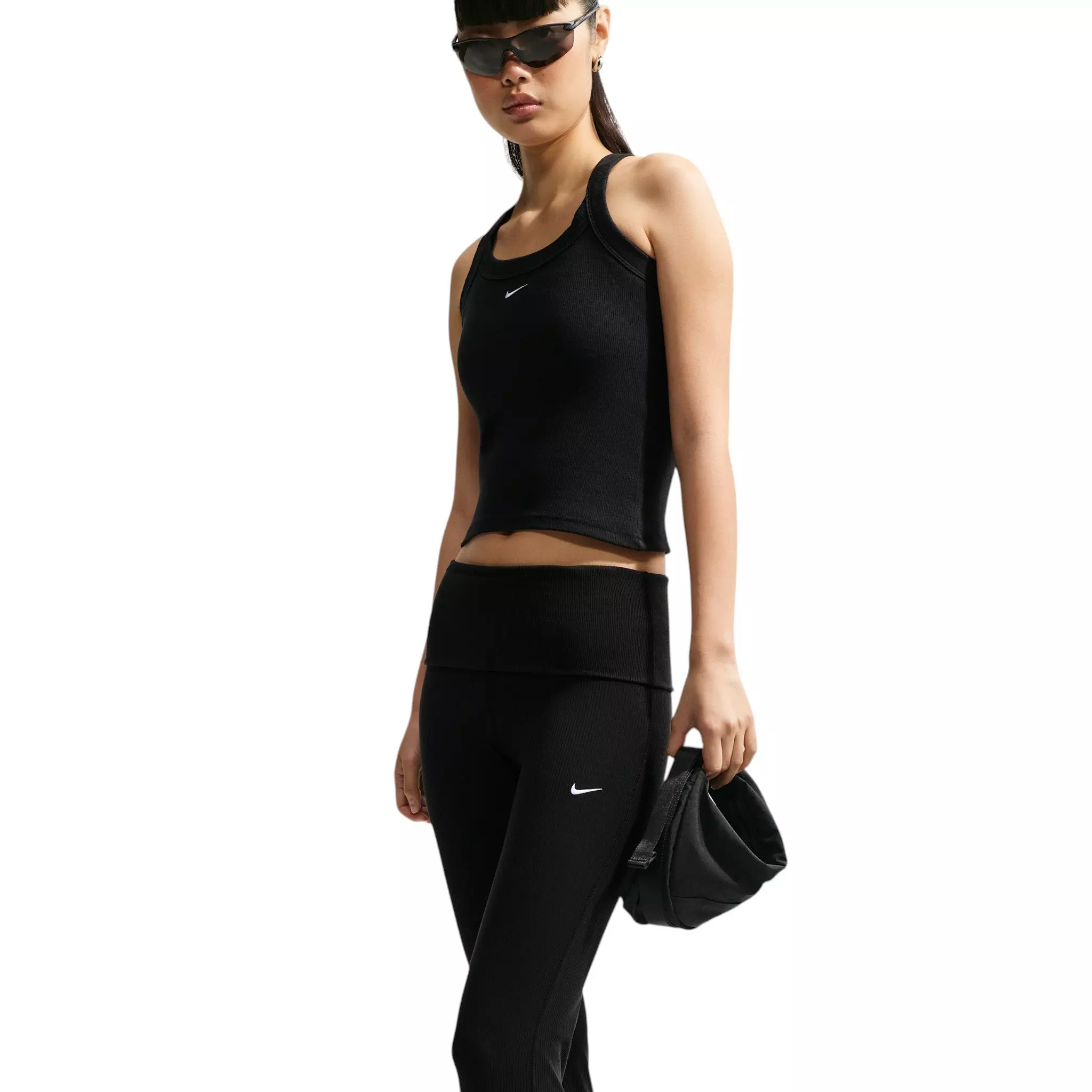 Nike Women's Sportswear Chill Knit Mid-Rise Tight Ribbed Pants - Black/White - BLACK/WHITE