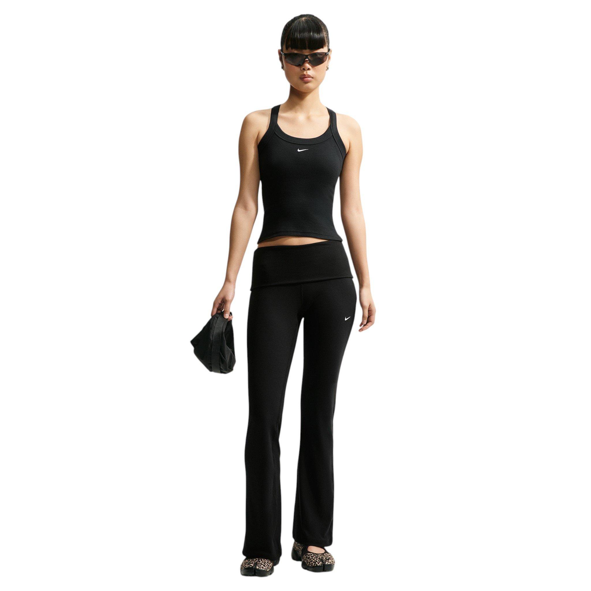 Nike Women's Sportswear Chill Knit Mid-Rise Tight Ribbed Pants - Black/White - BLACK/WHITE Thumbnail View 4