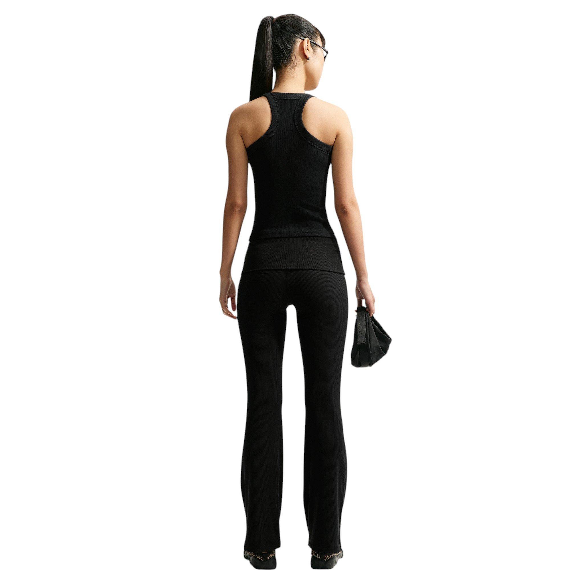 Nike Women's Sportswear Chill Knit Mid-Rise Tight Ribbed Pants - Black/White - BLACK/WHITE Thumbnail View 5
