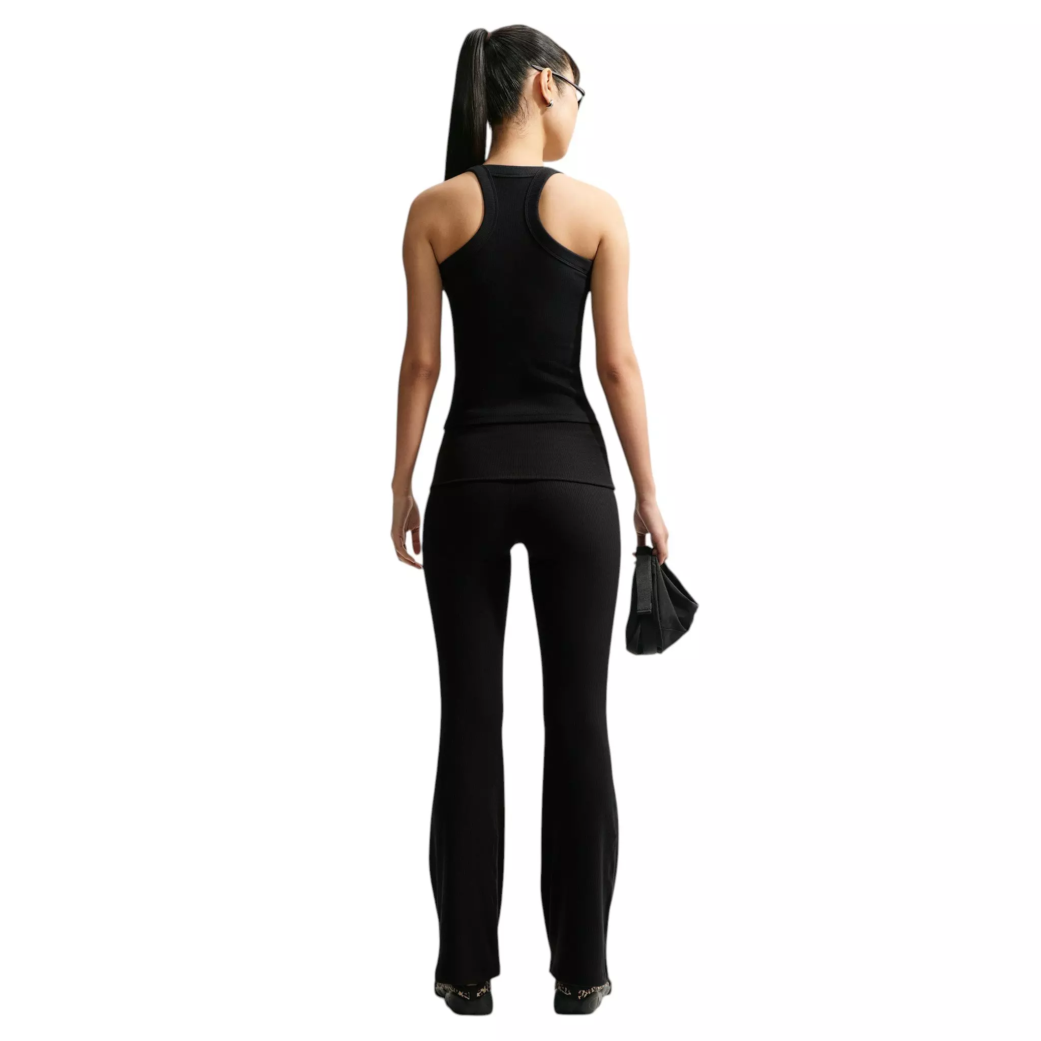 Nike Women's Sportswear Chill Knit Mid-Rise Tight Ribbed Pants - Black/White - BLACK/WHITE