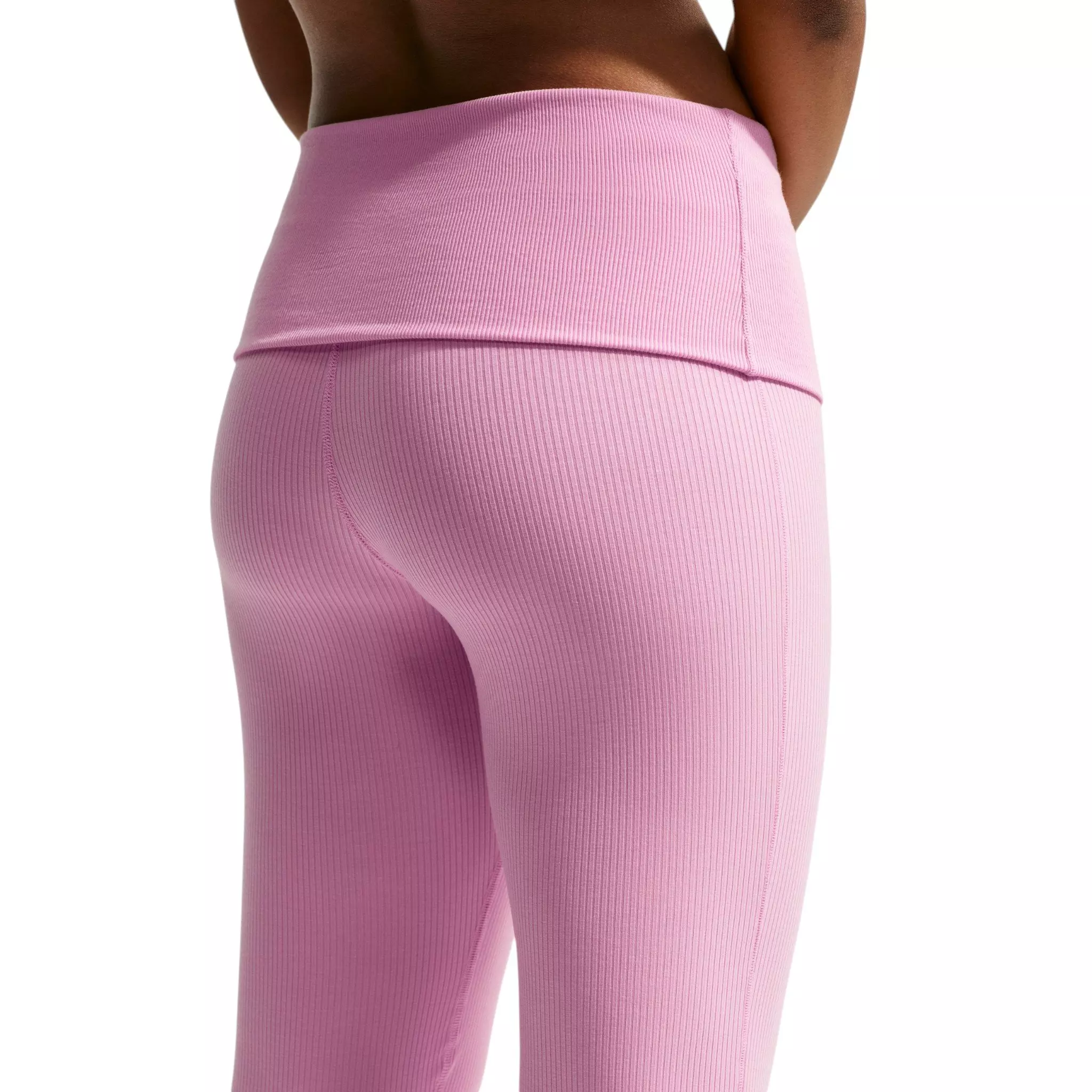 Nike Women's Sportswear Chill Knit Mid-Rise Tight Ribbed Pants - Pink/White - PINK/WHITE