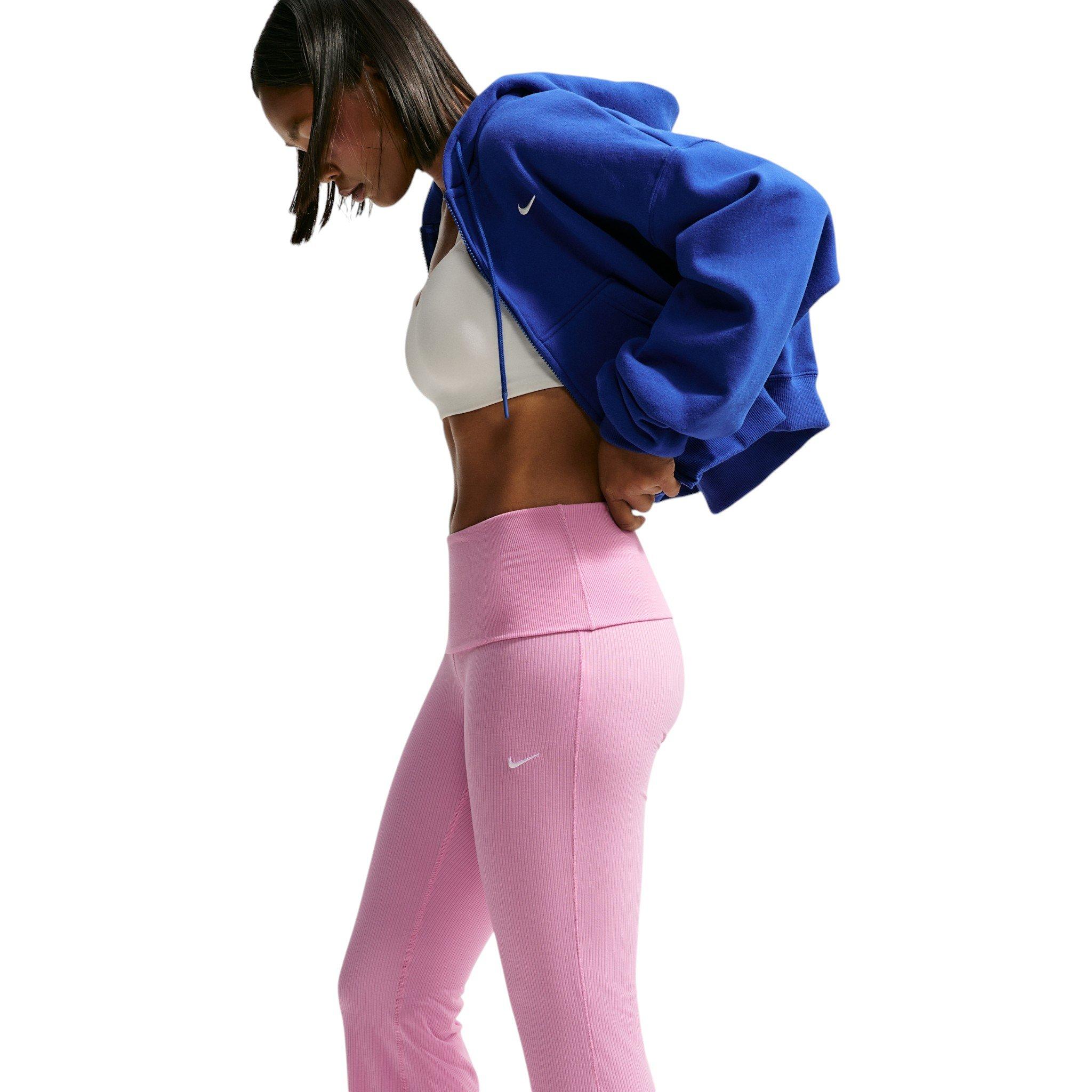 Nike Women's Sportswear Chill Knit Mid-Rise Tight Ribbed Pants - Pink/White - PINK/WHITE