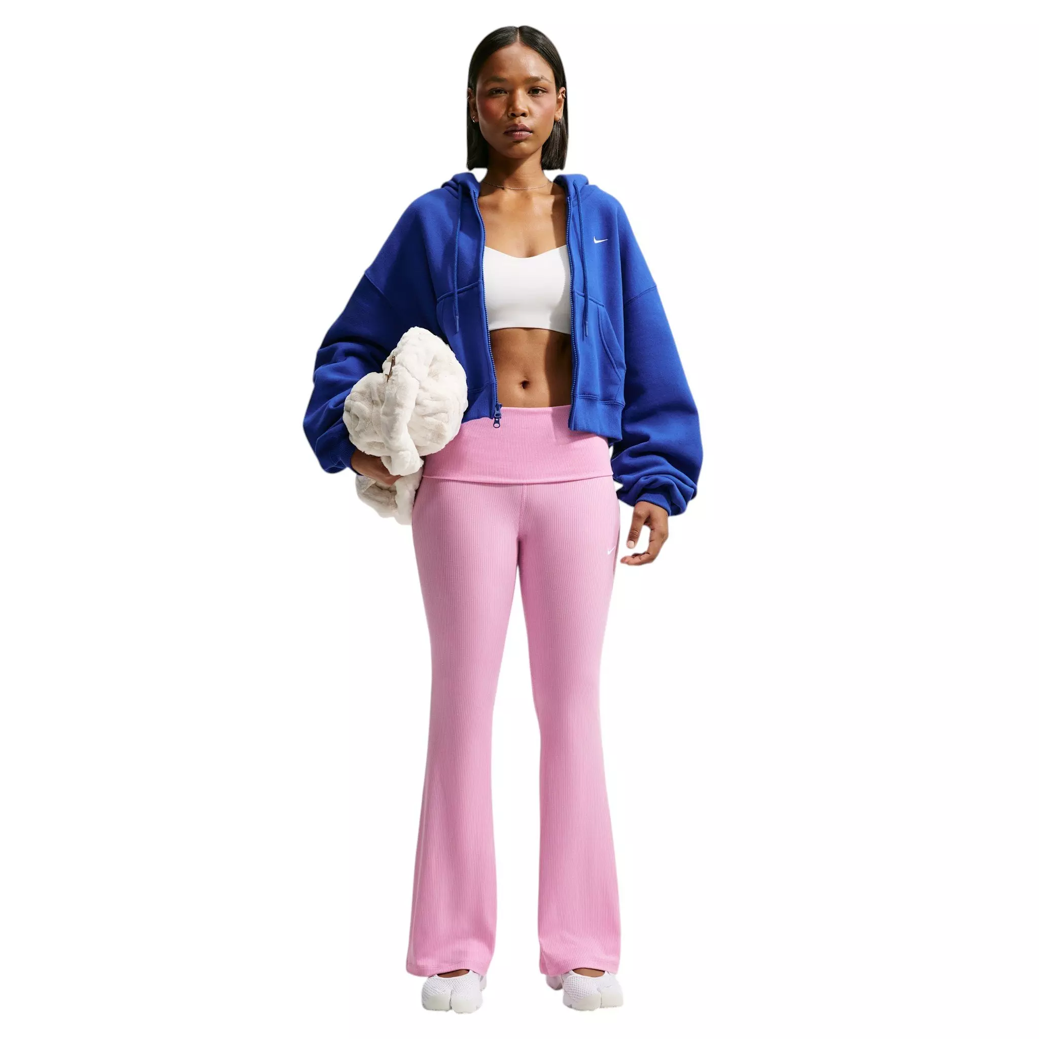Nike Women's Sportswear Chill Knit Mid-Rise Tight Ribbed Pants - Pink/White - PINK/WHITE