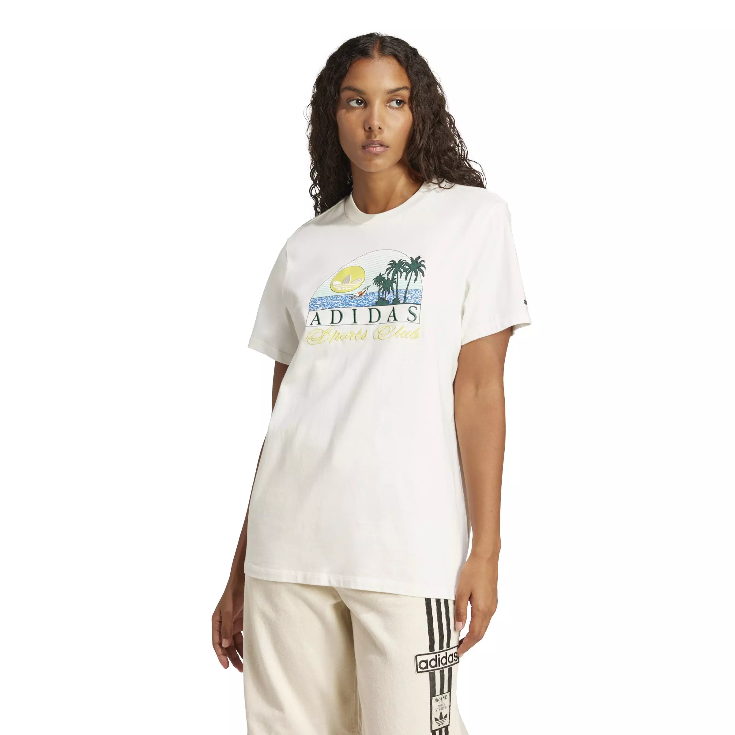 adidas Originals Women's Trefoil Series Island Club Loose T-Shirt -White - WHITE