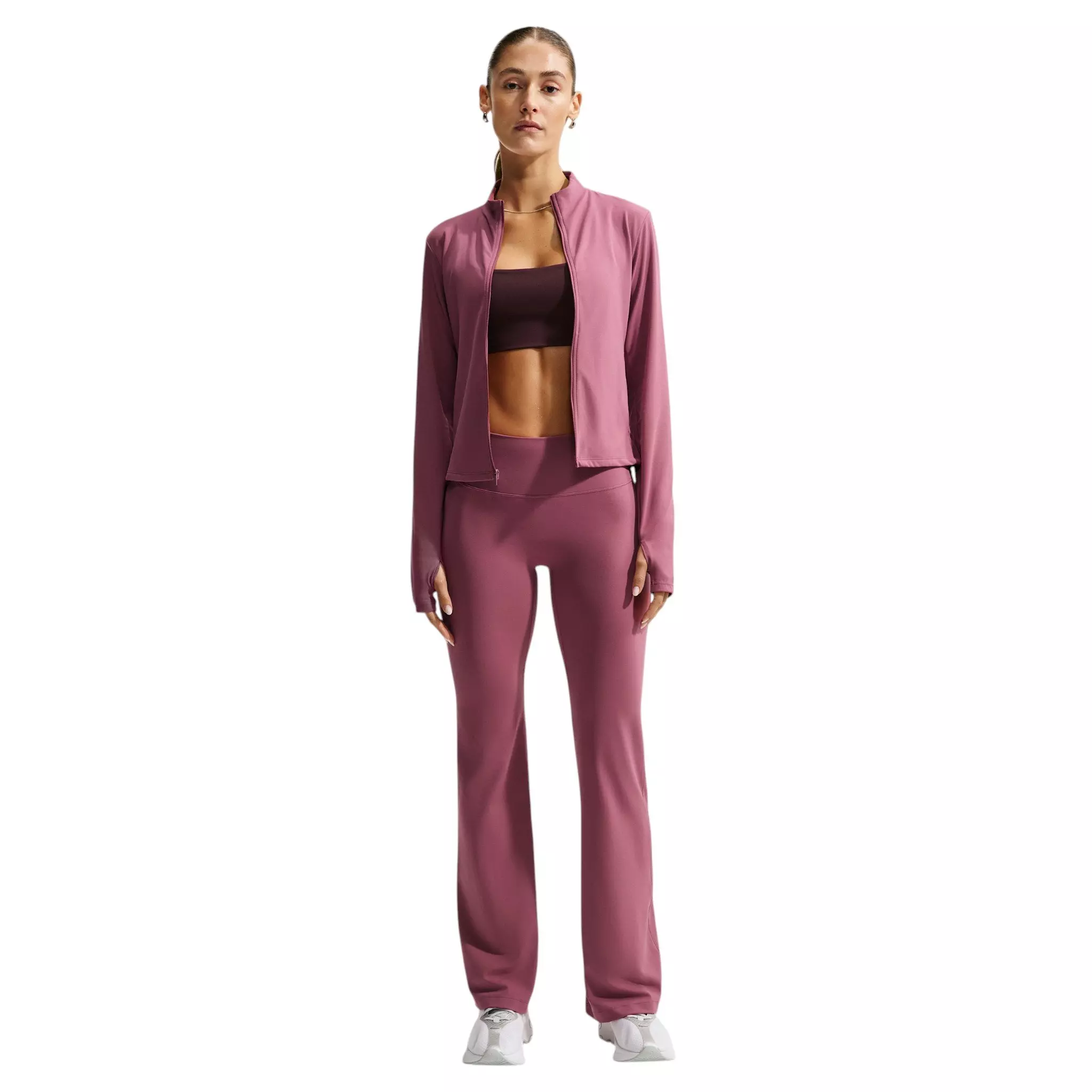 Nike Women's Zenvy High-Waisted Flared Leggings with No Front Seam - Pink Smoke - PINK SMOKE