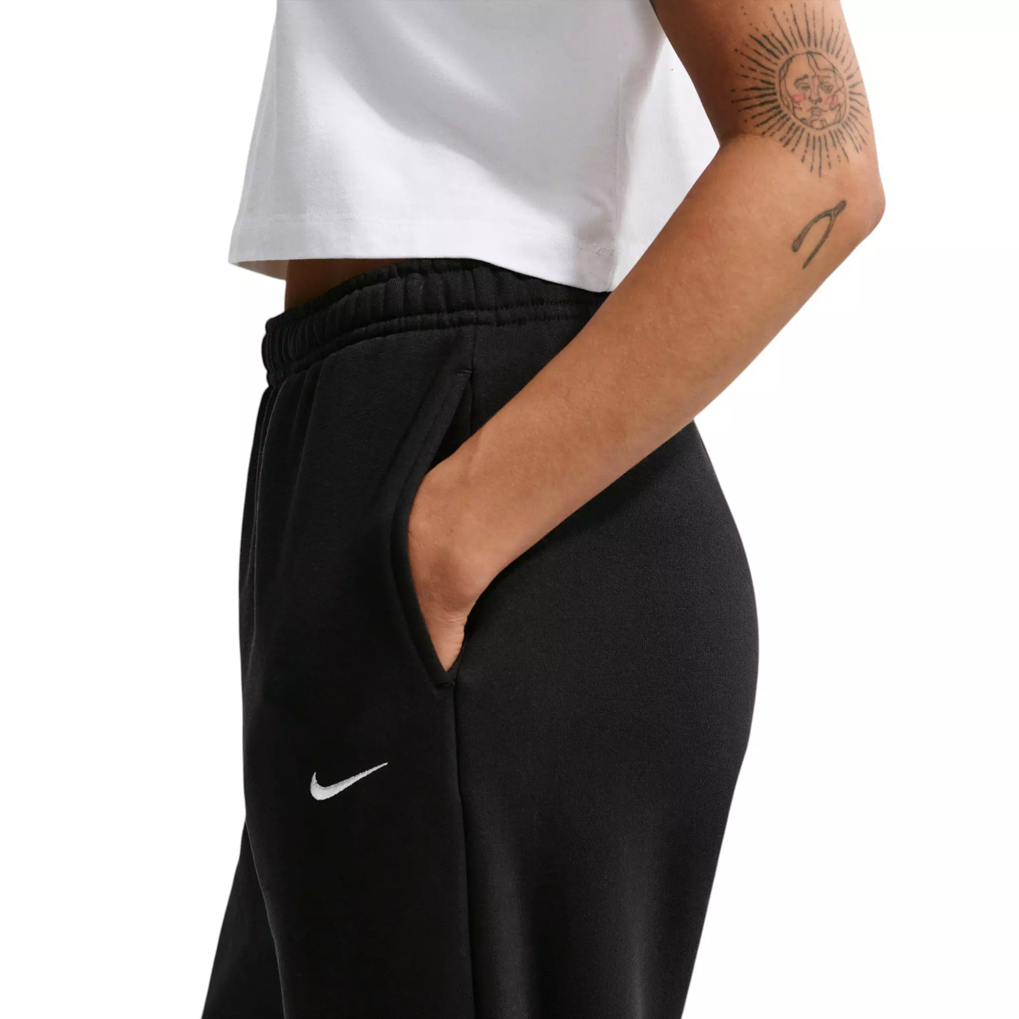 Nike Women's Studio Fleece Medium Weight HR Oversized Cuffed Pants - Black - BLACK