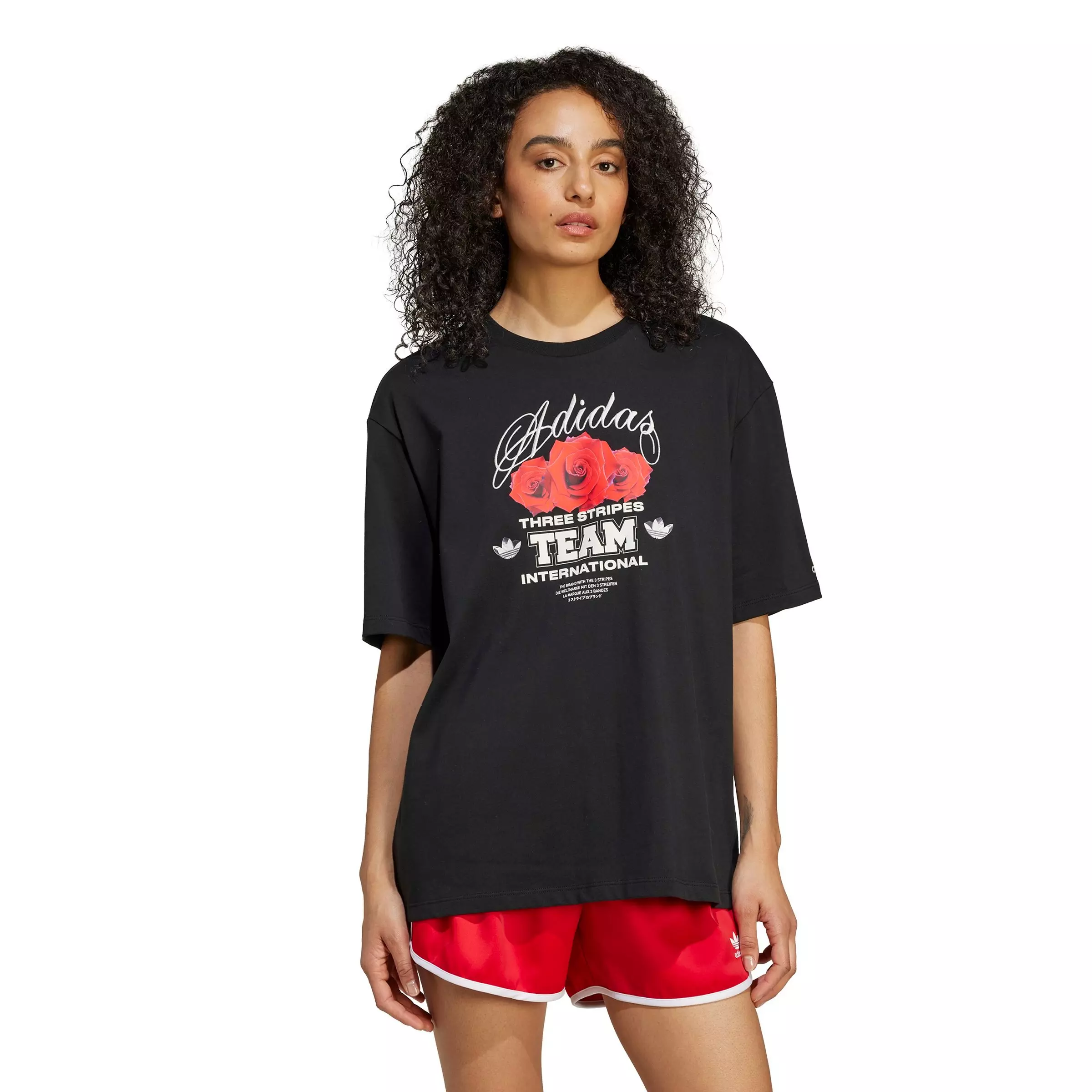 adidas Originals Women's Trefoil Series Flower Loose T-Shirt -Black - BLACK
