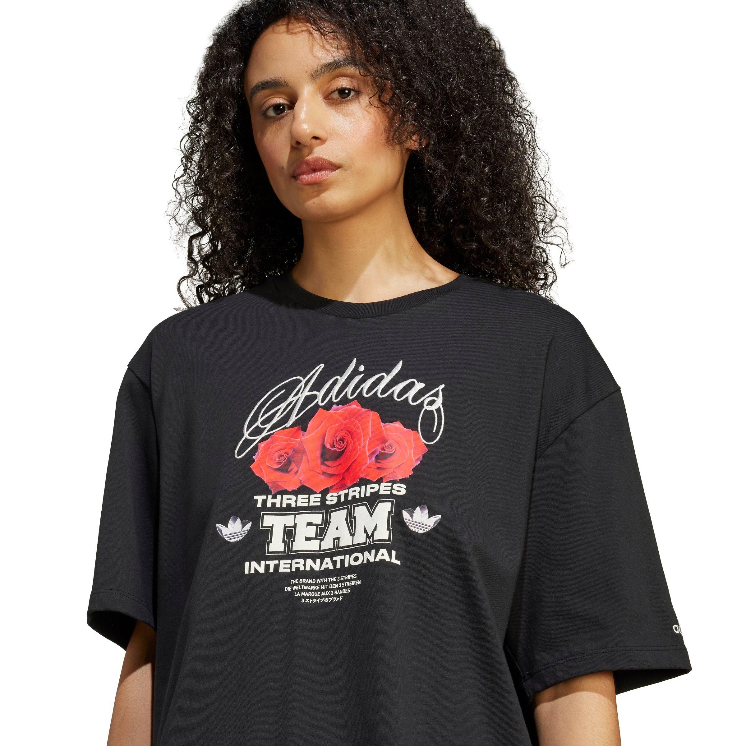 adidas Originals Trefoil Series Flower Loose Women's Black T-Shirt