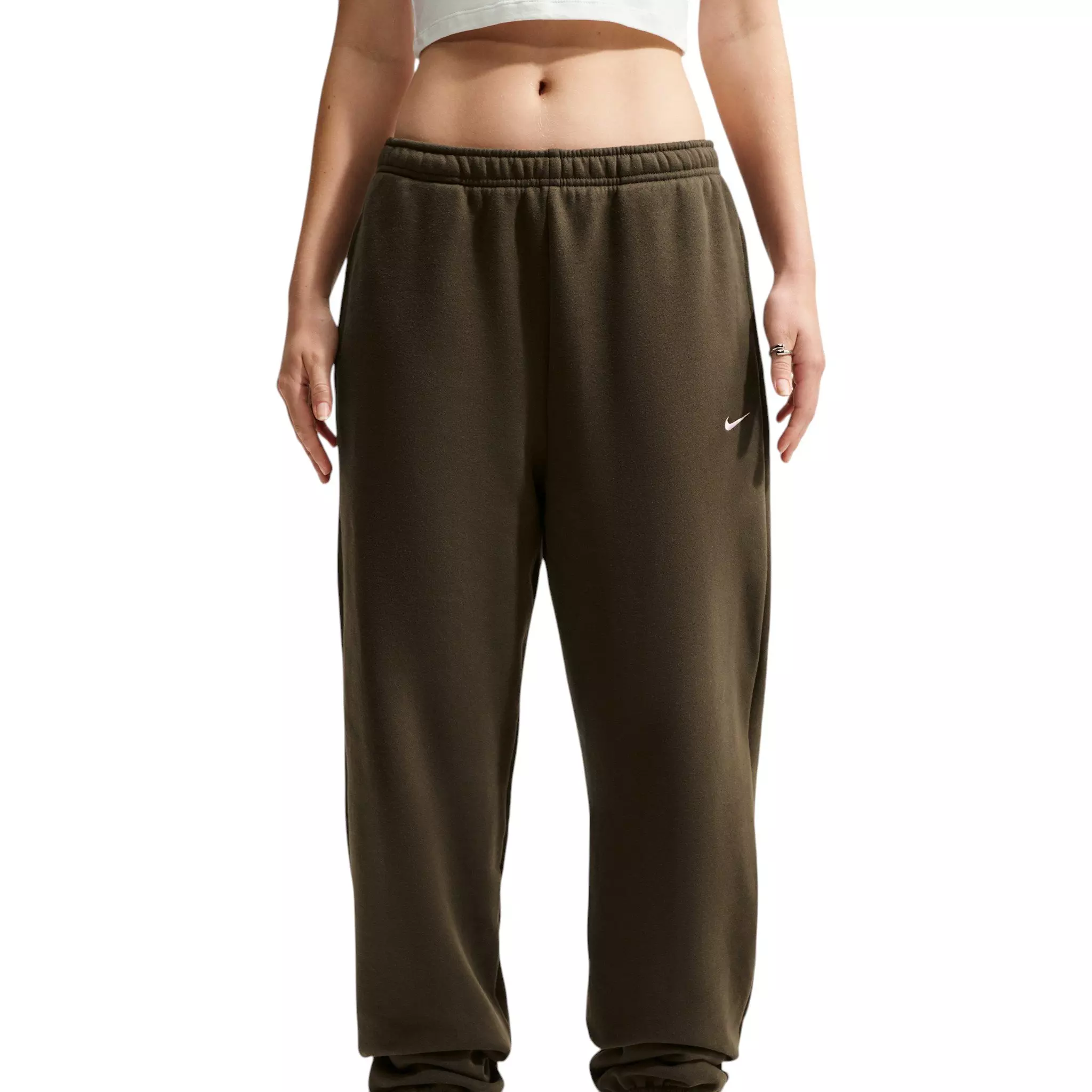 Nike Women's Studio Fleece Medium Weight HR Oversized Cuffed Trousers - Brown - BROWN