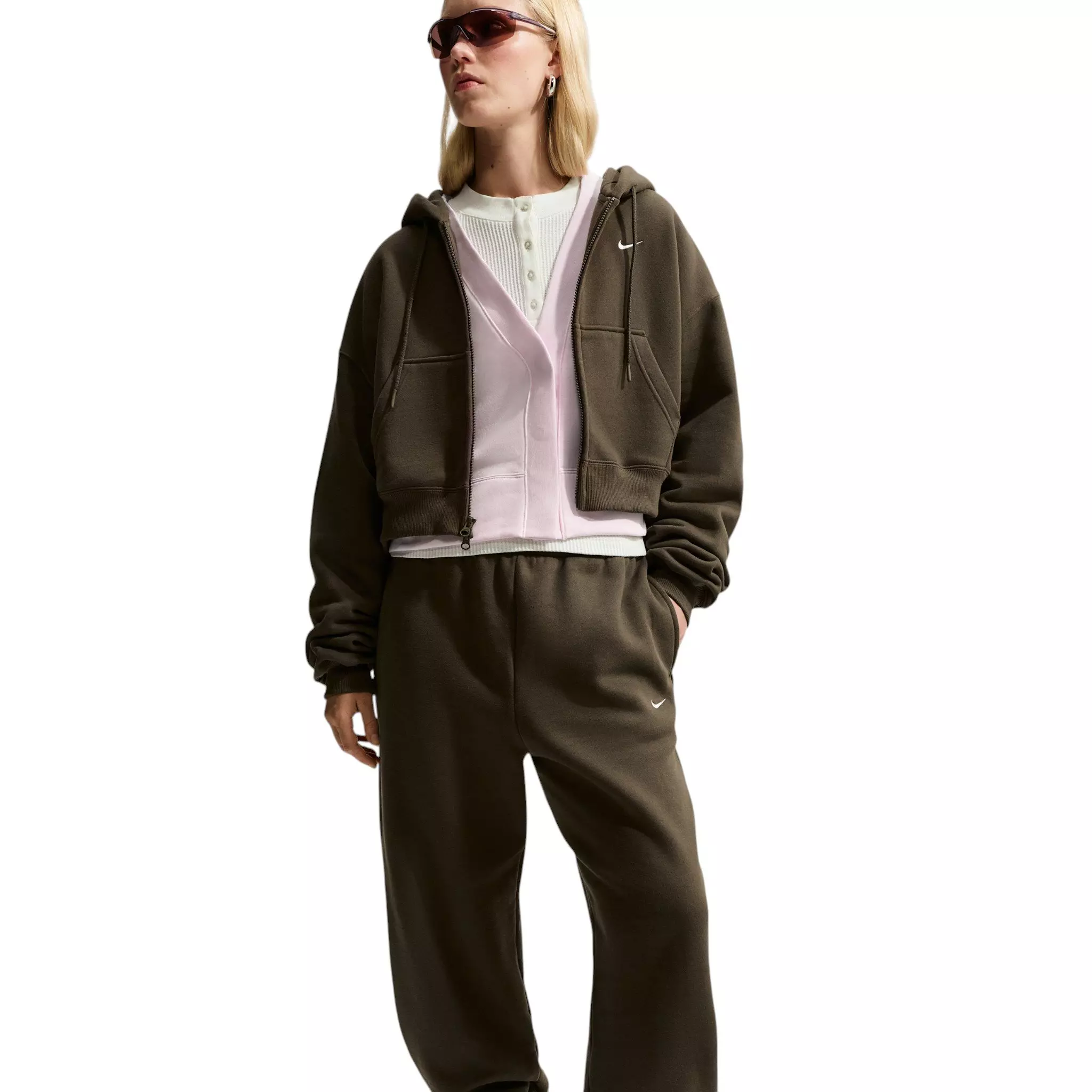 Nike Women's Studio Fleece Medium Weight HR Oversized Cuffed Trousers - Brown - BROWN