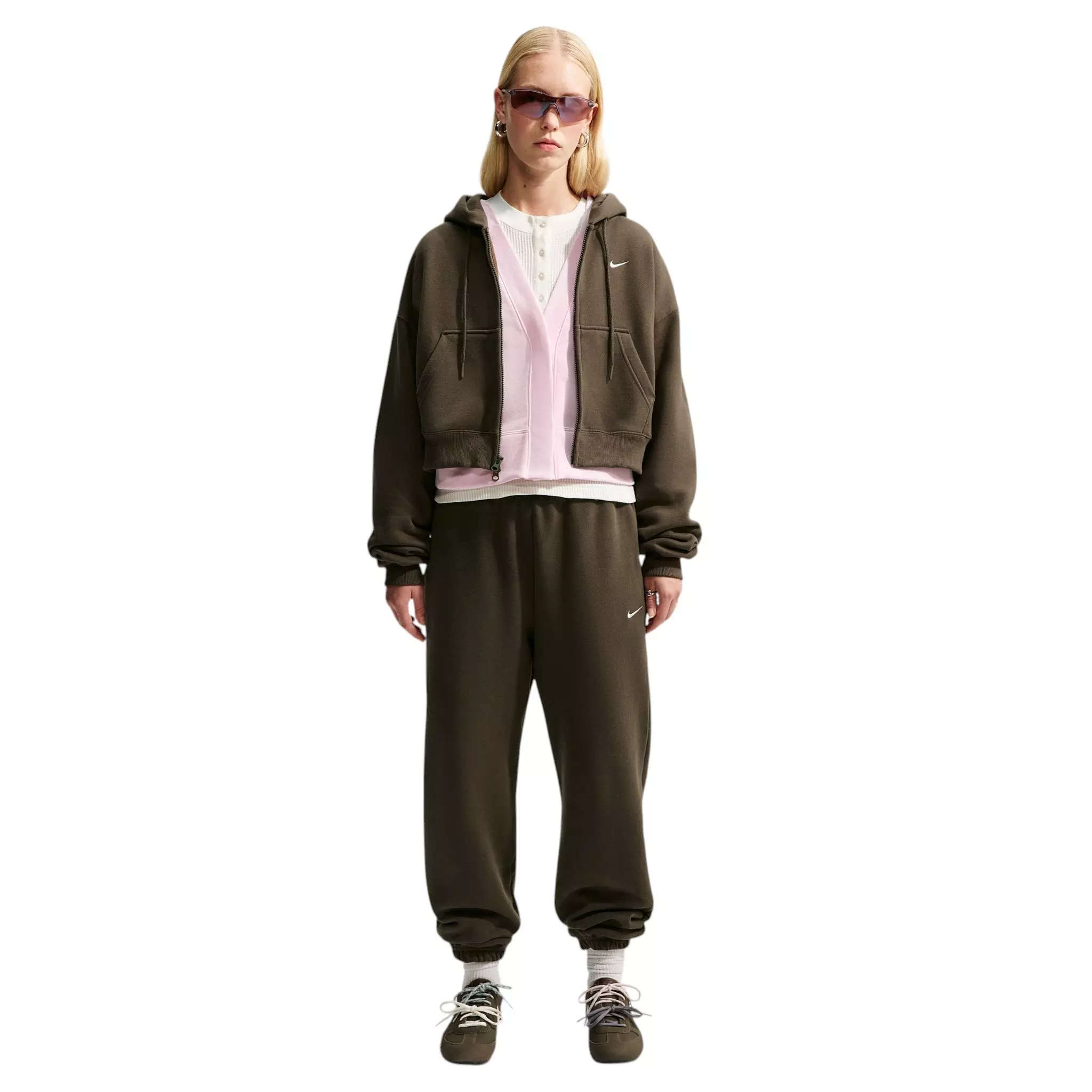 Nike Women's Studio Fleece Medium Weight HR Oversized Cuffed Trousers - Brown - BROWN