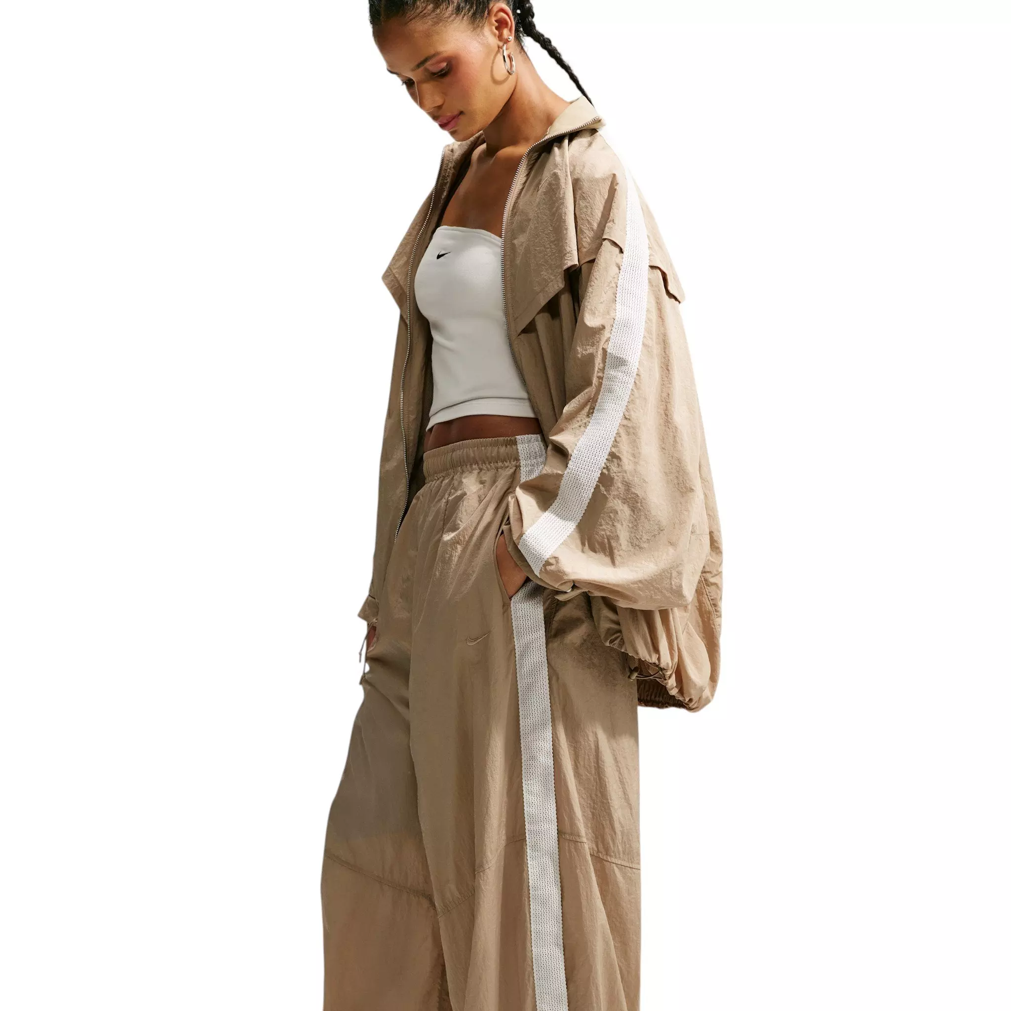 Nike Women's Sportswear Oversized High-Waisted Balloon Track Pants - Beige - BEIGE
