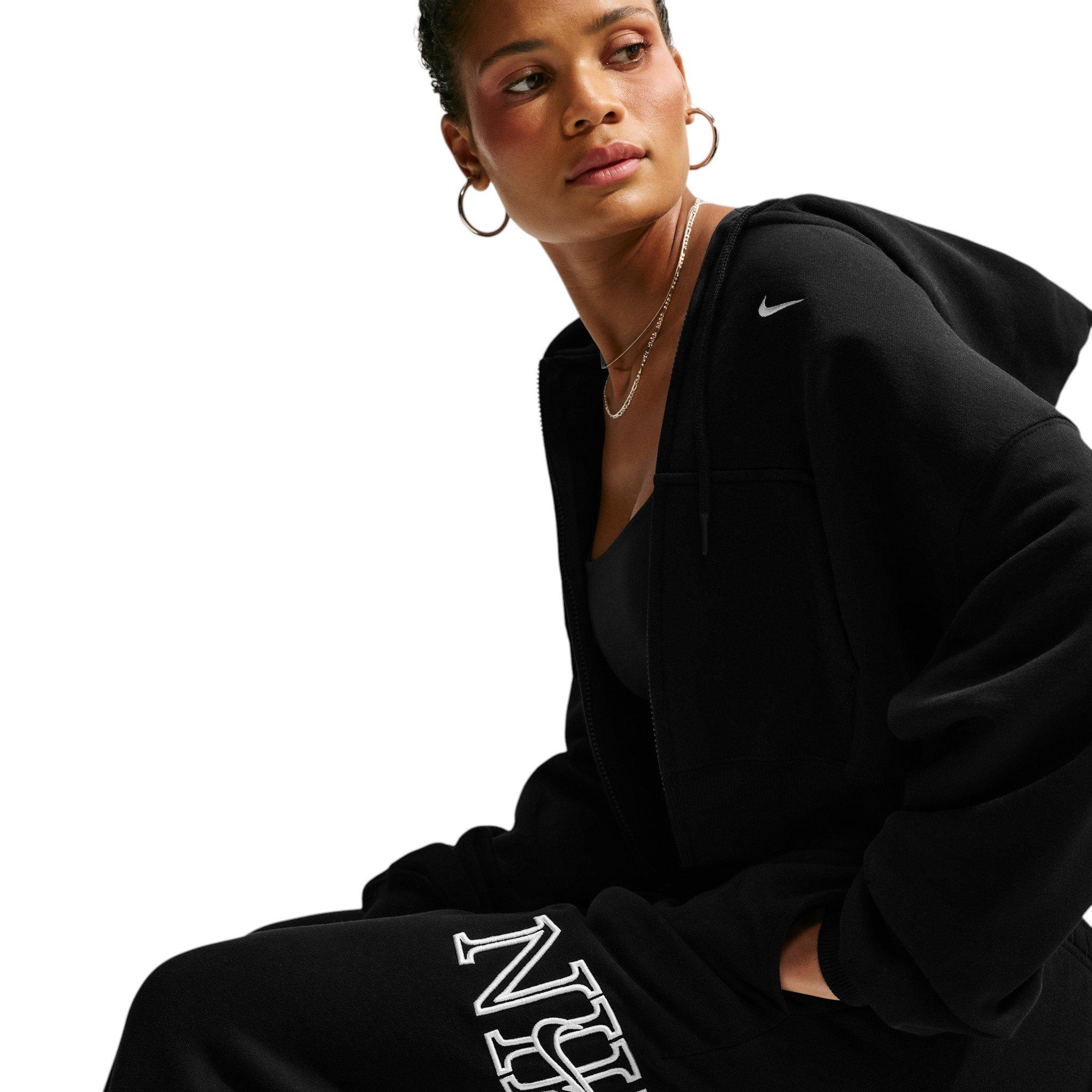 Nike Women's Studio Fleece Med Weight "Graphic Pack" Oversized Cuffed Logo Pants - Black - BLACK