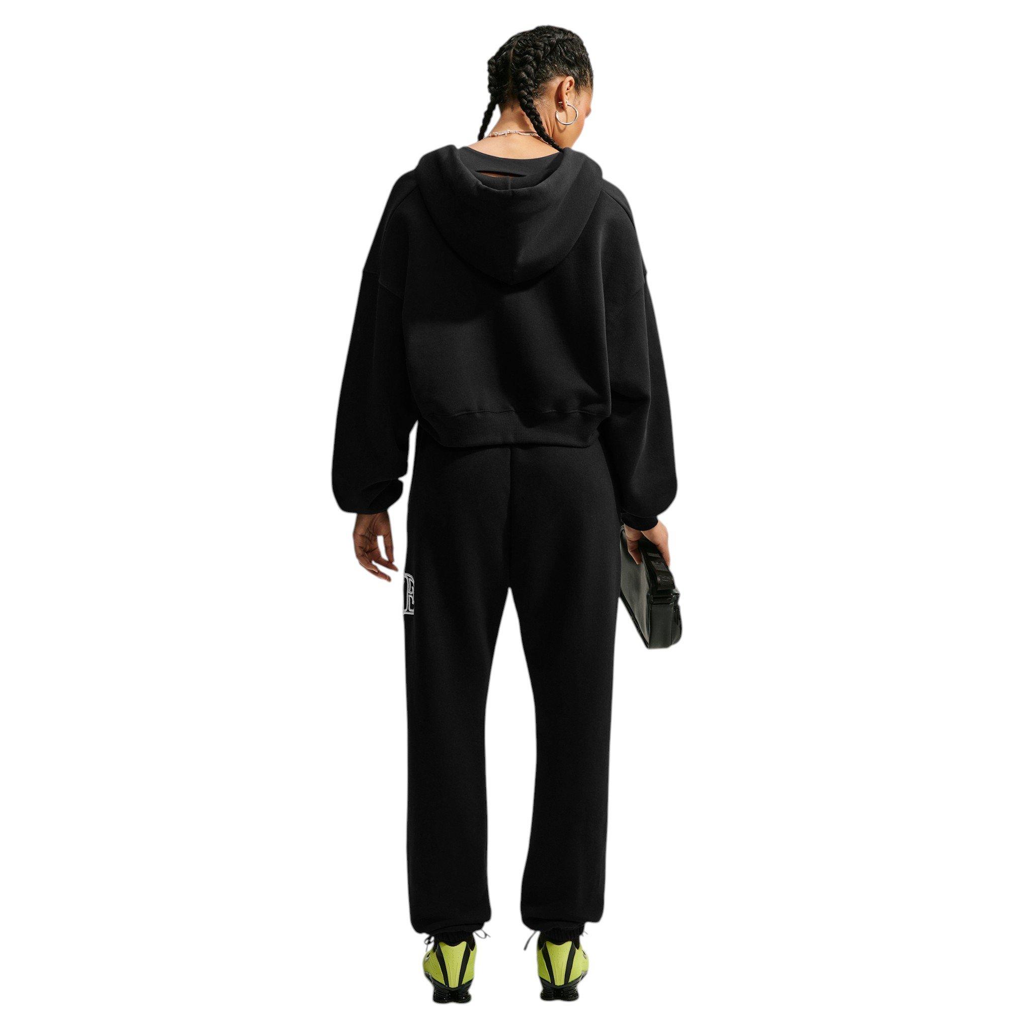Nike Women's Studio Fleece Med Weight "Graphic Pack" Oversized Cuffed Logo Pants - Black - BLACK