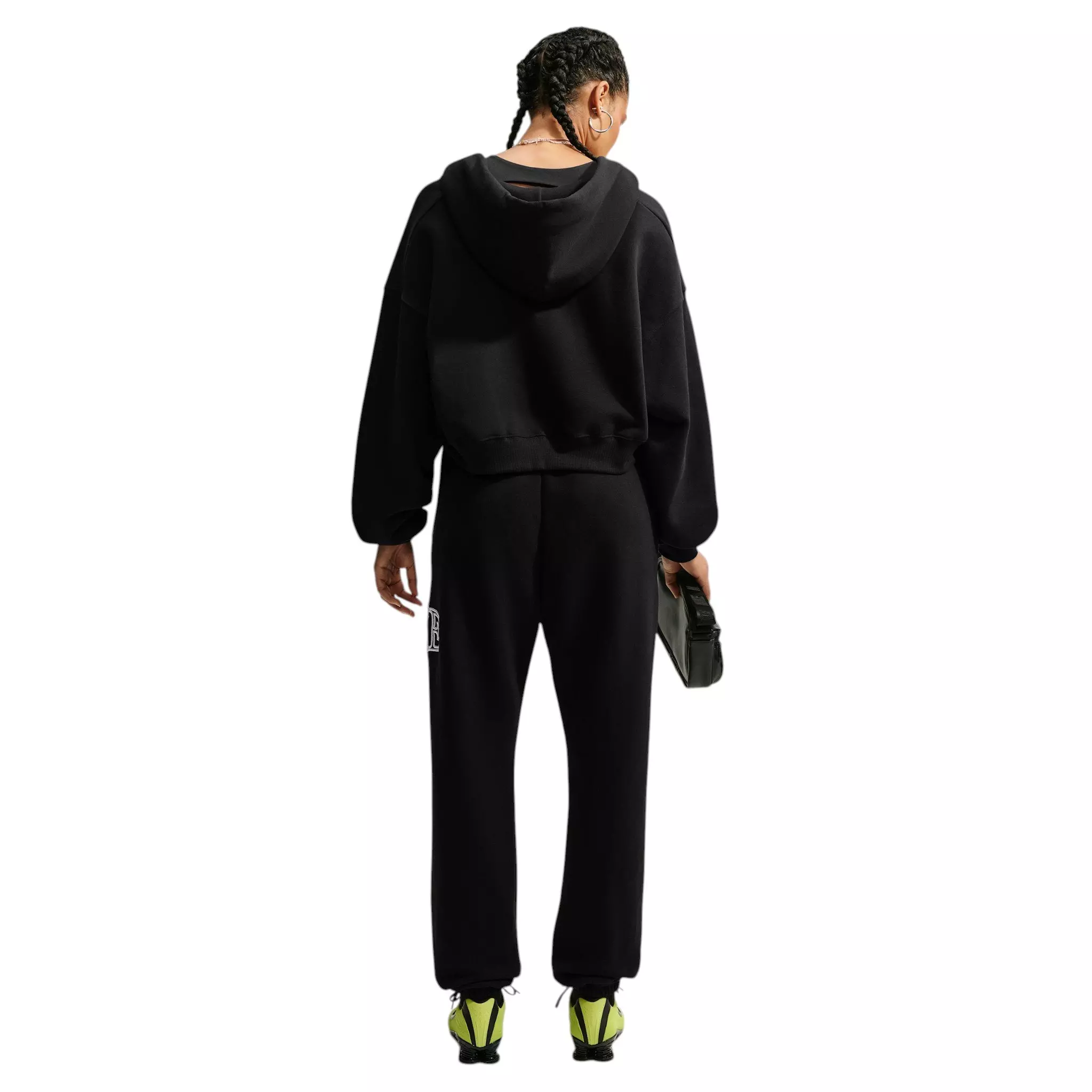 Nike Women's Studio Fleece Med Weight "Graphic Pack" Oversized Cuffed Logo Pants - Black - BLACK