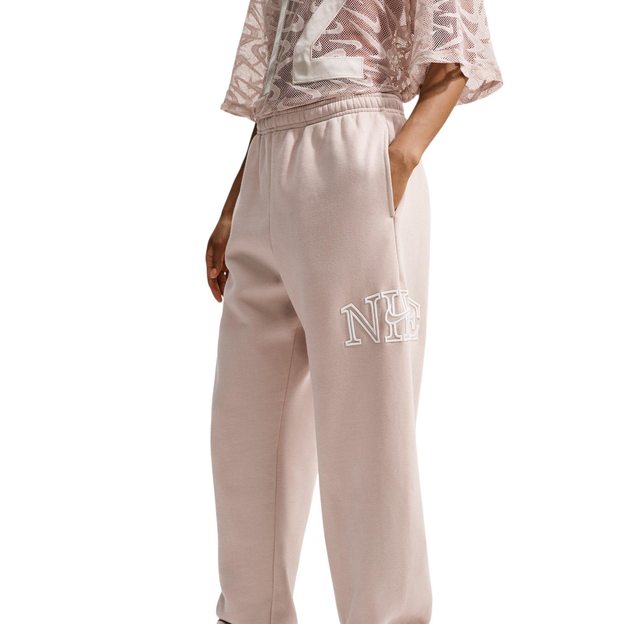 Nike Women's Studio Fleece Med Weight "Graphic Pack" Oversized Cuffed Logo Pants - Cream - CREAM