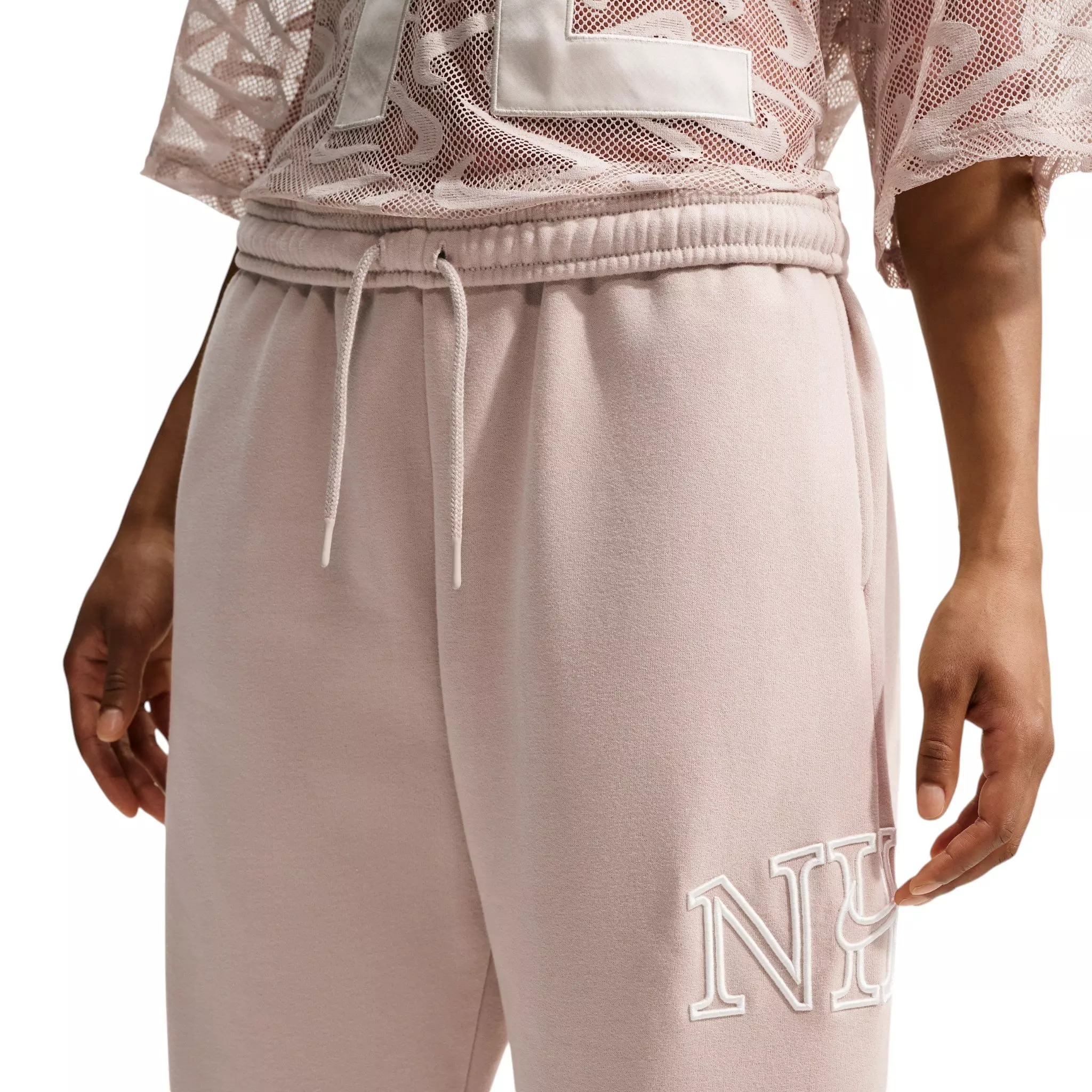 Nike Women's Studio Fleece Med Weight "Graphic Pack" Oversized Cuffed Logo Pants - Cream - CREAM
