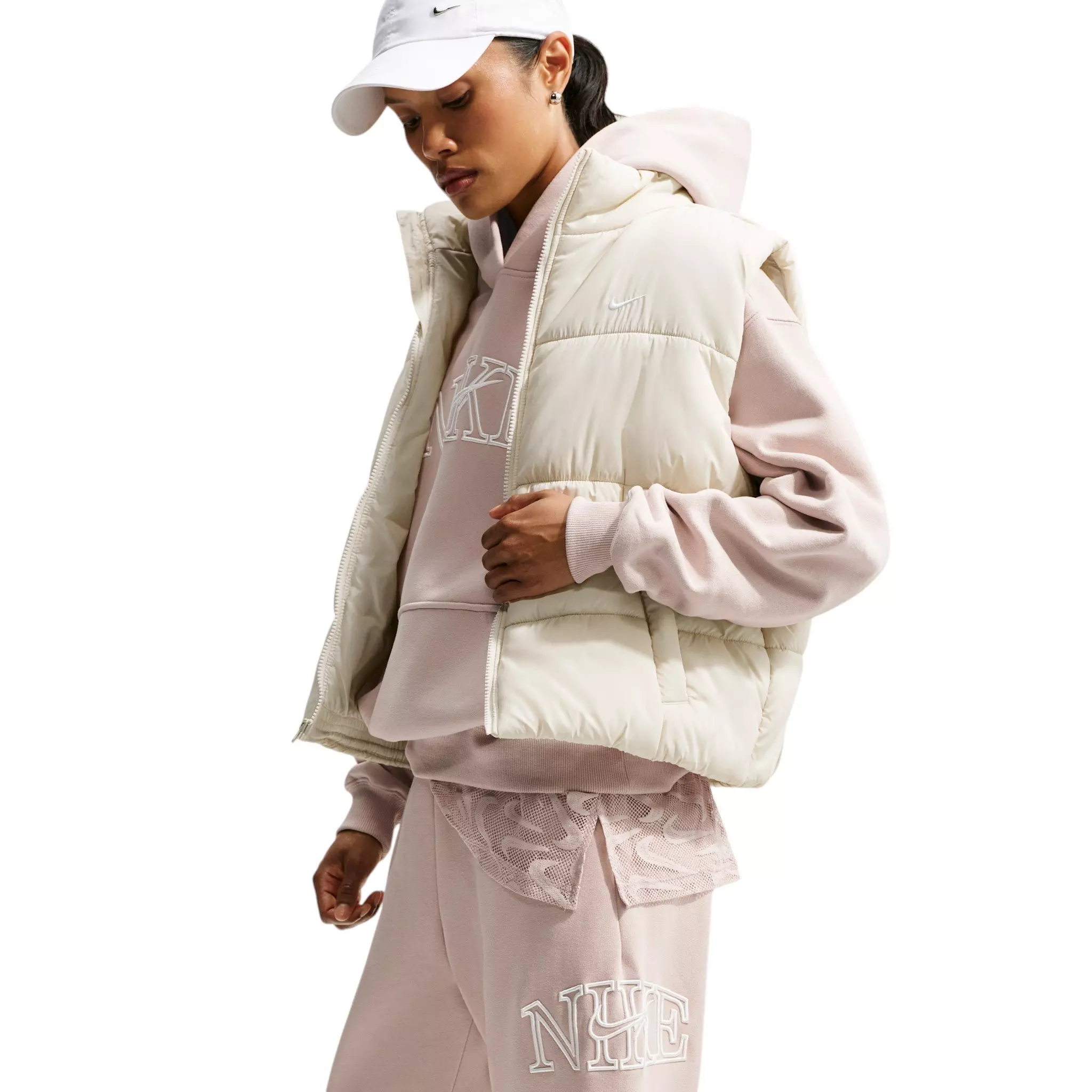 Nike Women's Studio Fleece Med Weight "Graphic Pack" Oversized Cuffed Logo Pants - Cream - CREAM