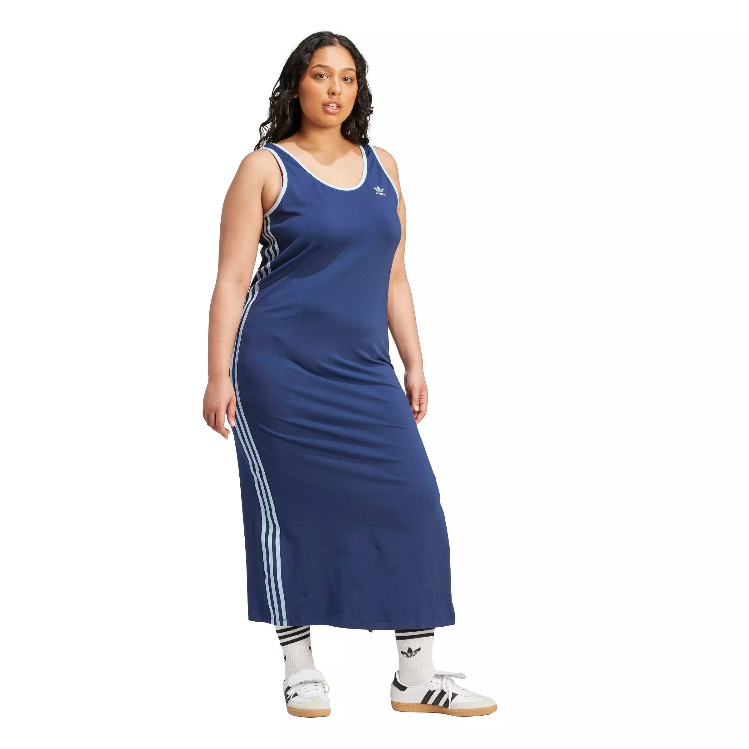 adidas Originals Women's 3-Stripes Adicolor Tank Maxi Dress -Blue - BLUE