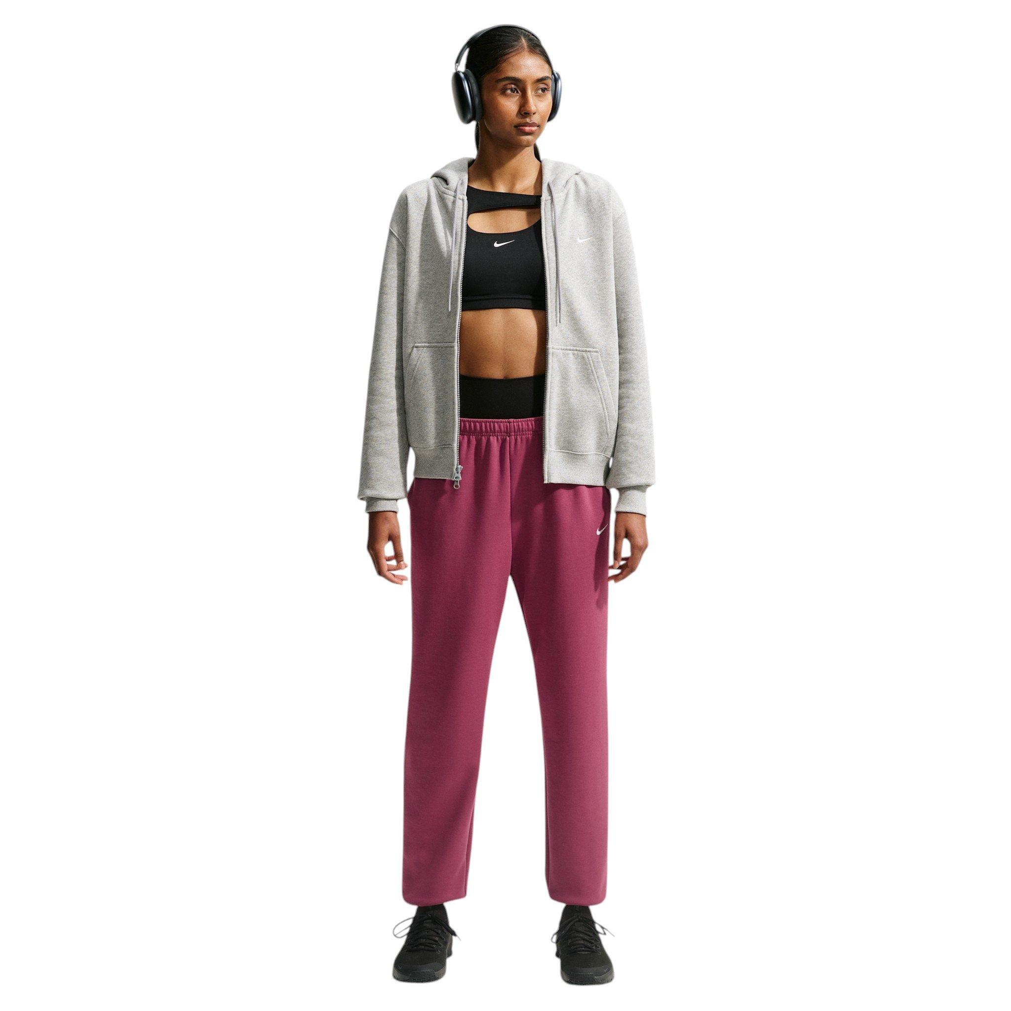 Nike Women's Studio Fleece Sport Dri-FIT Mid-Rise Pants - Pink Smoke - PINK SMOKE Thumbnail View 4