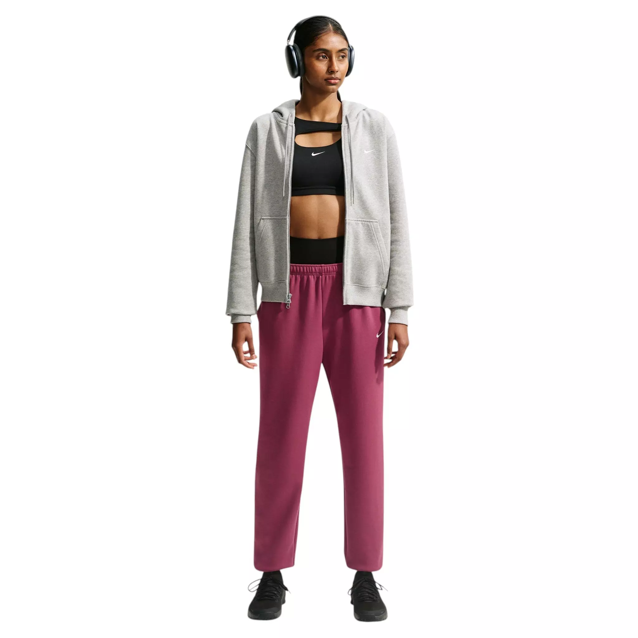 Nike Women's Studio Fleece Sport Dri-FIT Mid-Rise Pants - Pink Smoke - PINK SMOKE