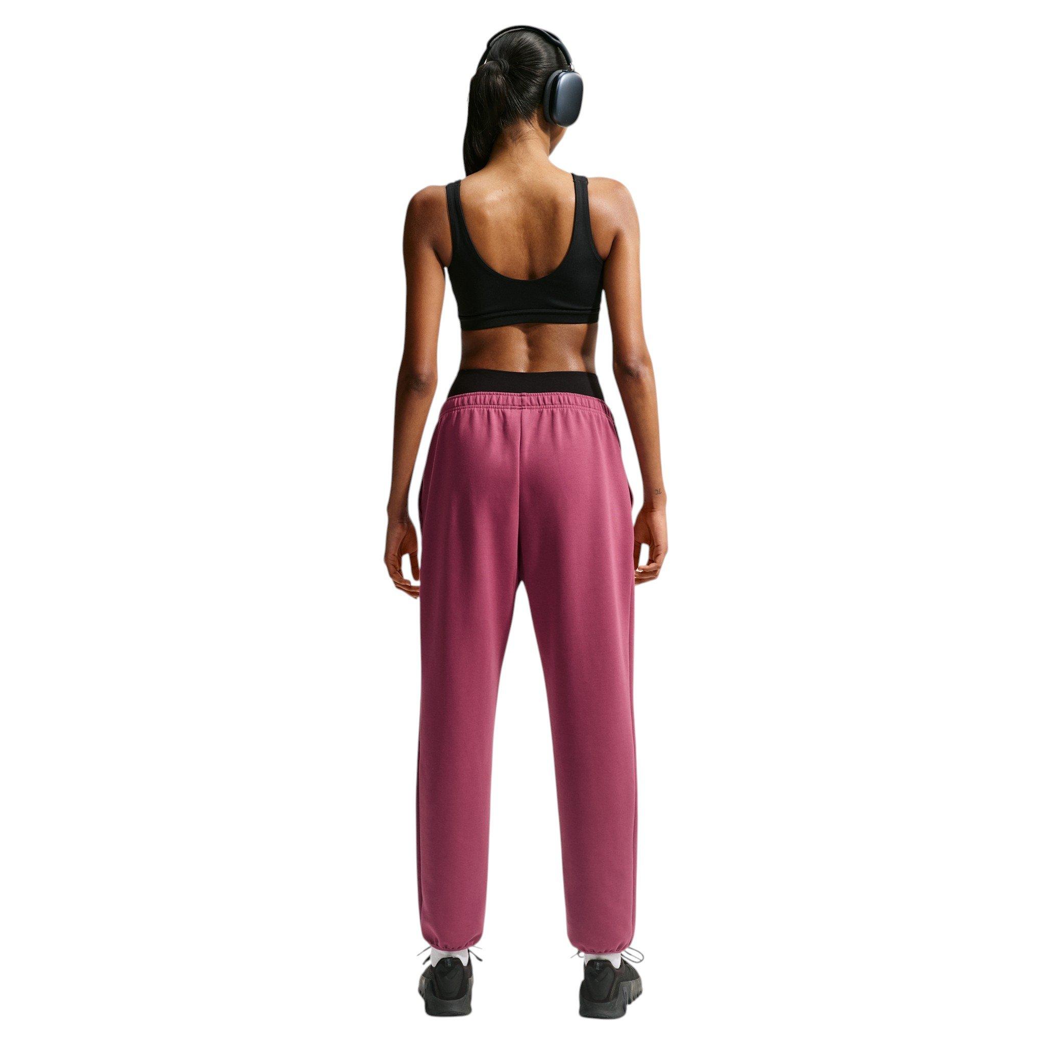 Nike Women's Studio Fleece Sport Dri-FIT Mid-Rise Pants - Pink Smoke - PINK SMOKE Thumbnail View 5