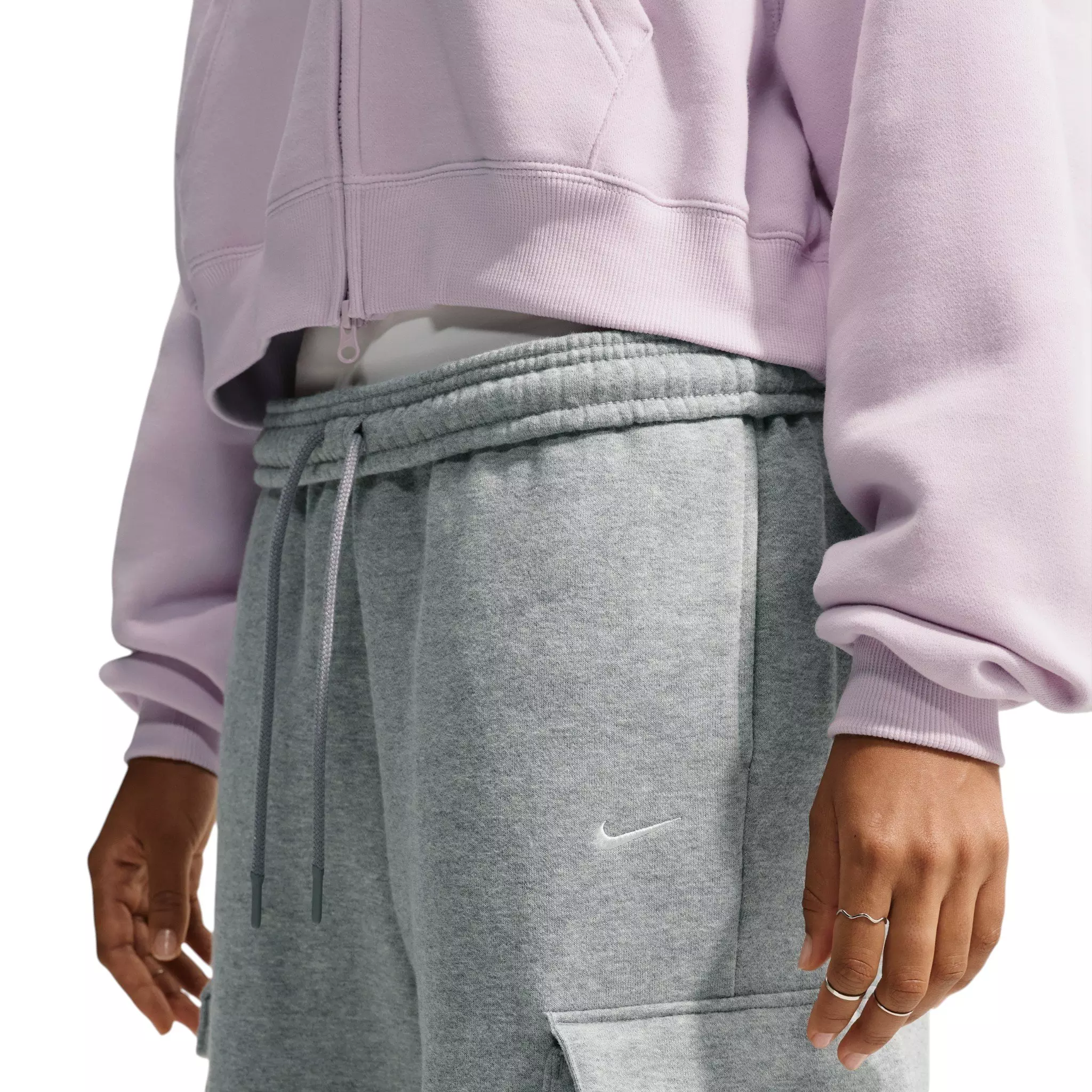 Nike Women's Studio Fleece Med-Weight Oversized HR Cargo Pants - Dk Grey - DK GREY