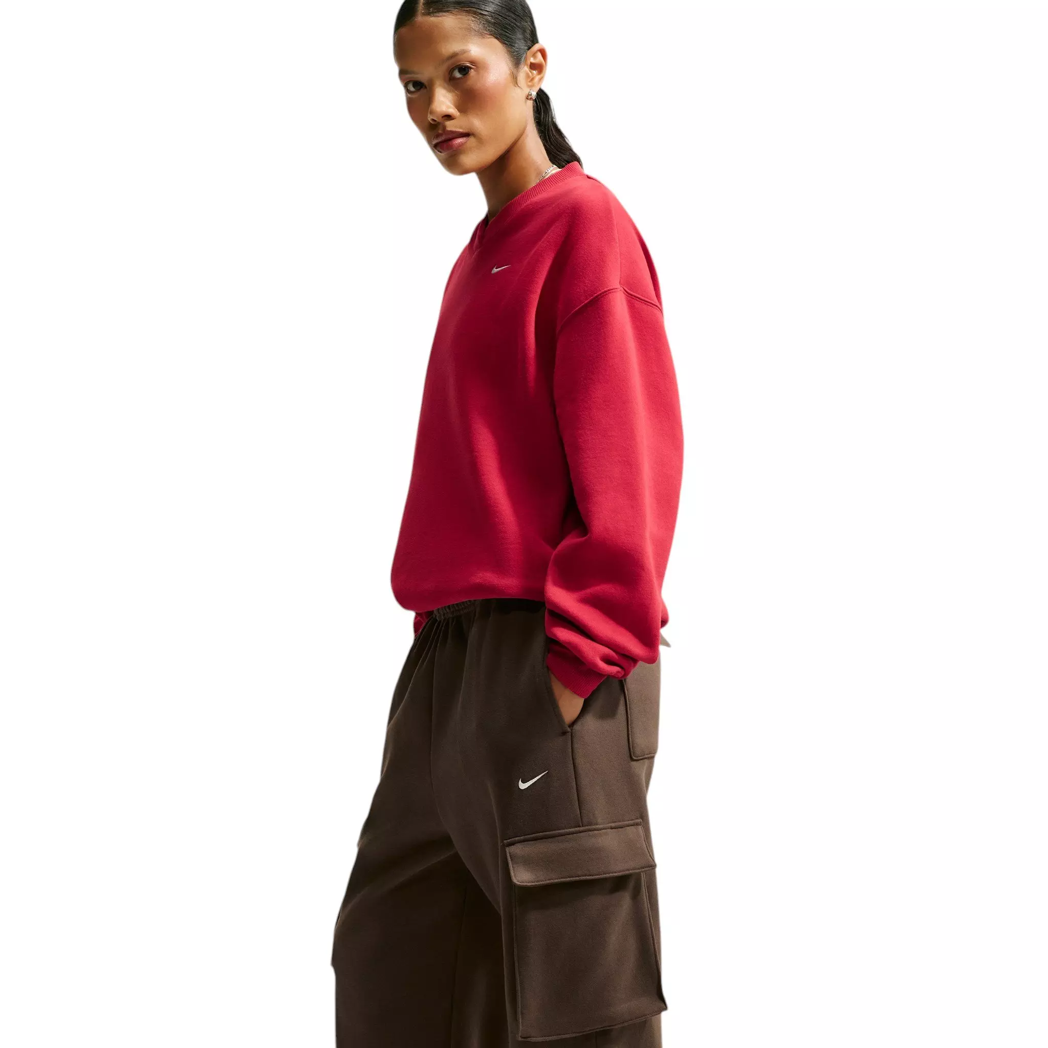 Nike Women's Studio Fleece Med-Weight Oversized HR Cargo Pants - Dk Hazel - DK HAZEL