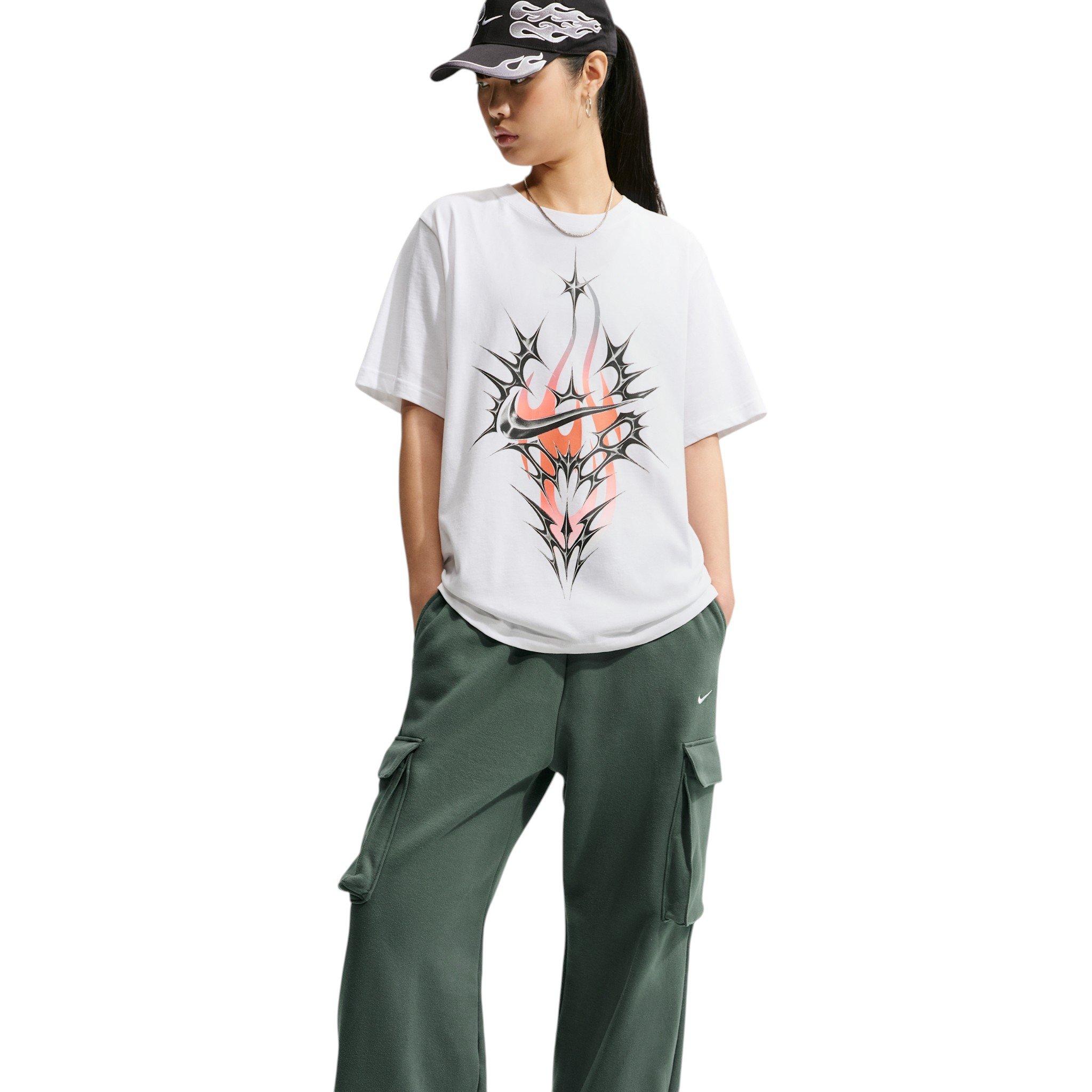 Nike Women's Studio Fleece Med-Weight Oversized HR Cargo Pants - Camo Green - CAMO GREEN