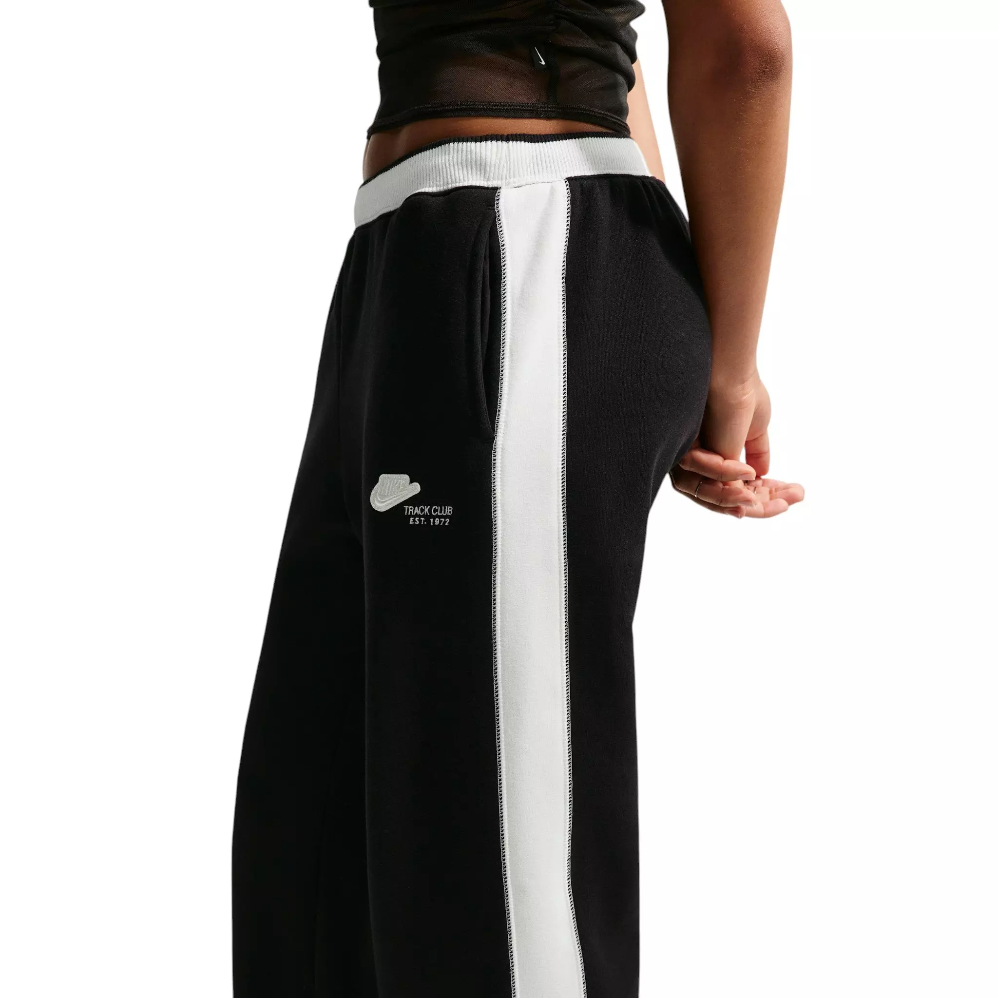 Nike Women's Studio Fleece Med Weight Mid-Rise Track Pants - Black - BLACK