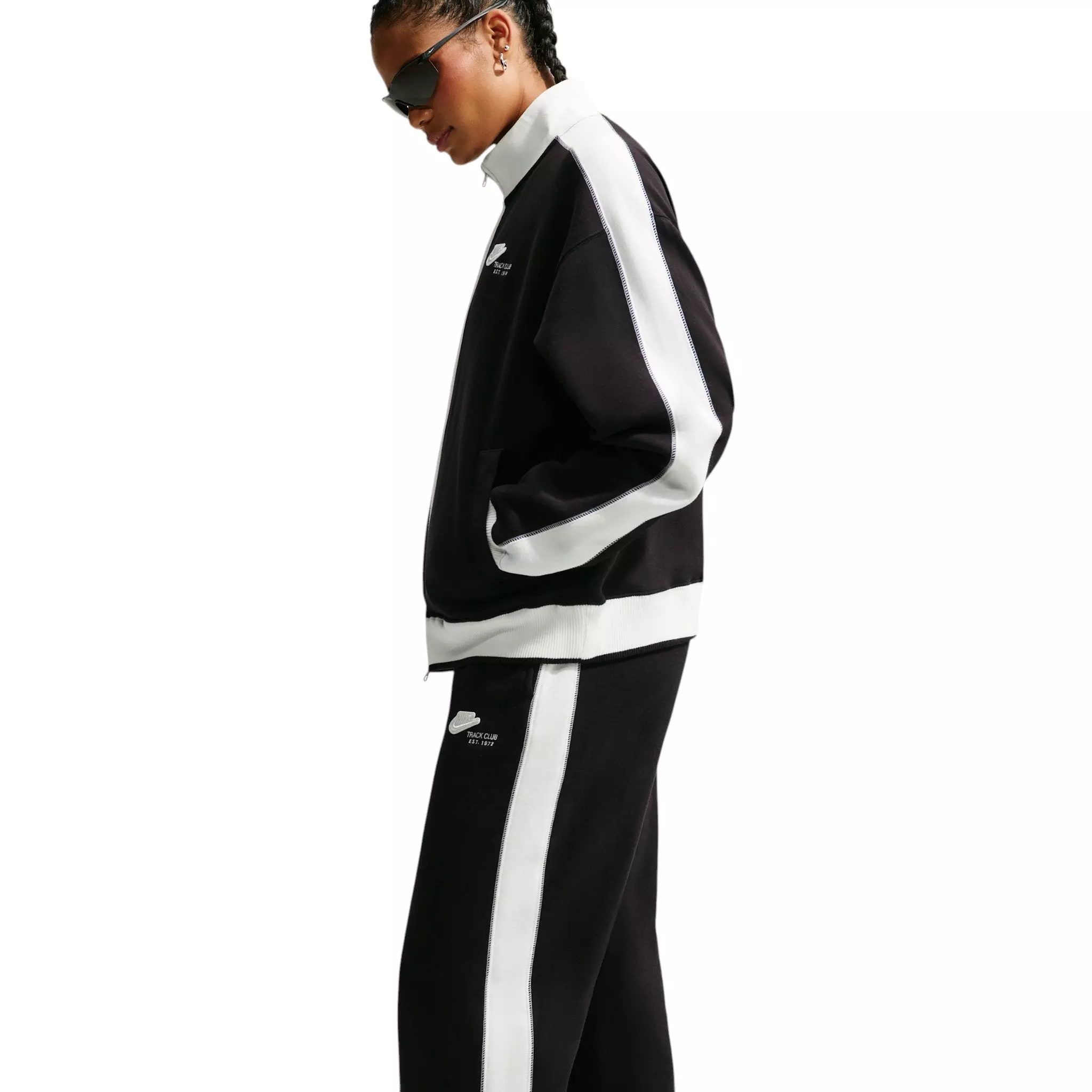 Nike Women's Studio Fleece Med Weight Mid-Rise Track Pants - Black - BLACK