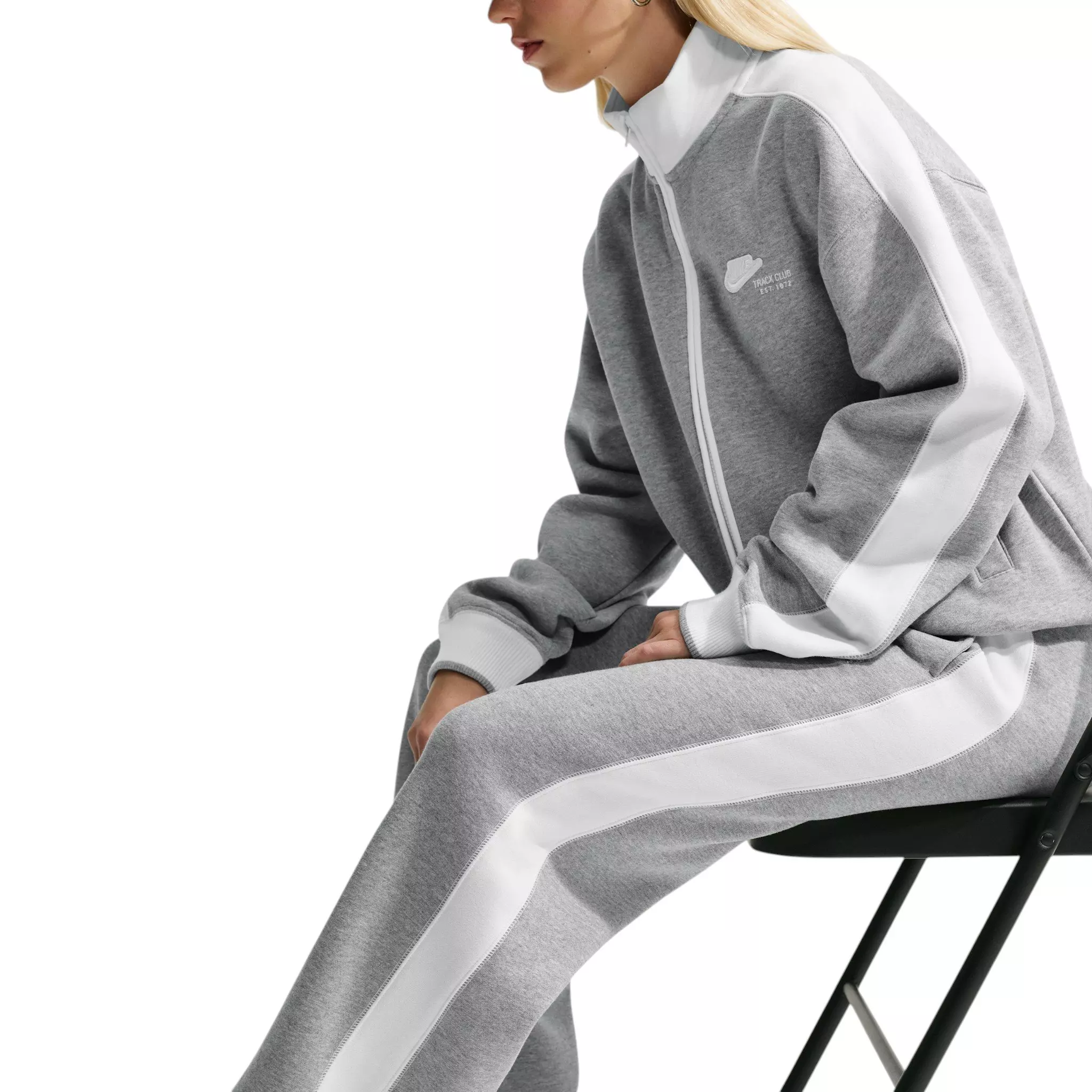 Nike Women's Studio Fleece Med Weight Mid-Rise Track Pants - Dk Grey - DK GREY