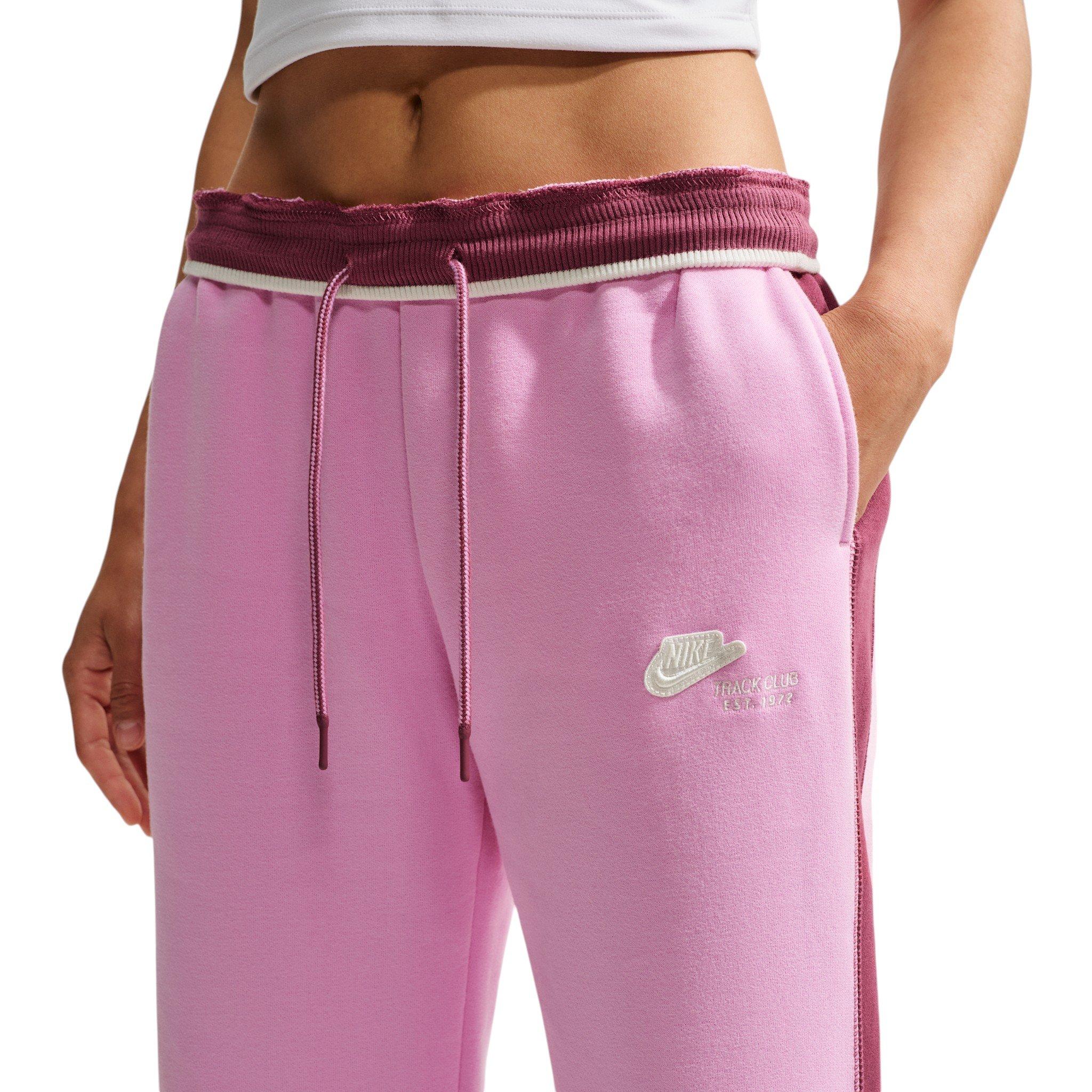 Nike Women's Studio Fleece Med Weight "Run Club" Mid-Rise Track Pants - Pink - PINK