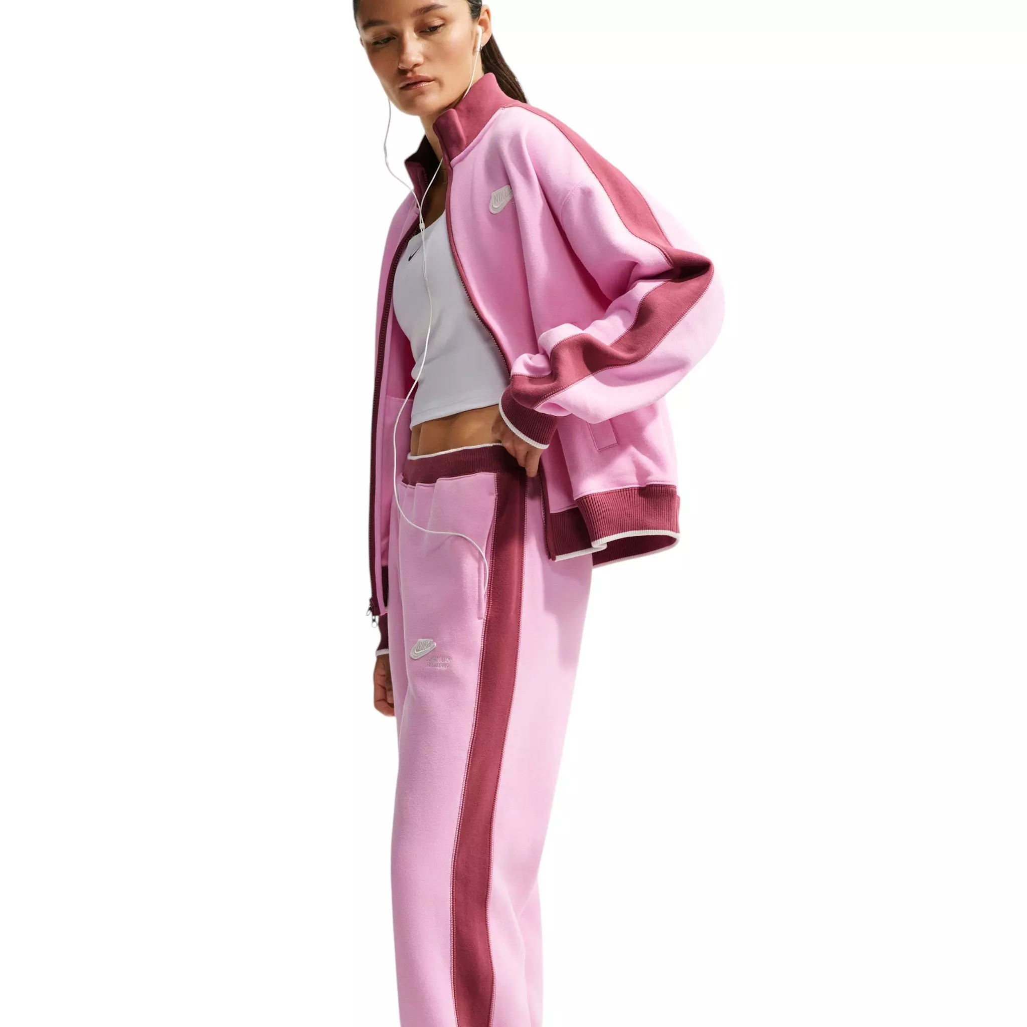 Nike Women's Studio Fleece Med Weight "Run Club" Mid-Rise Track Pants - Pink - PINK