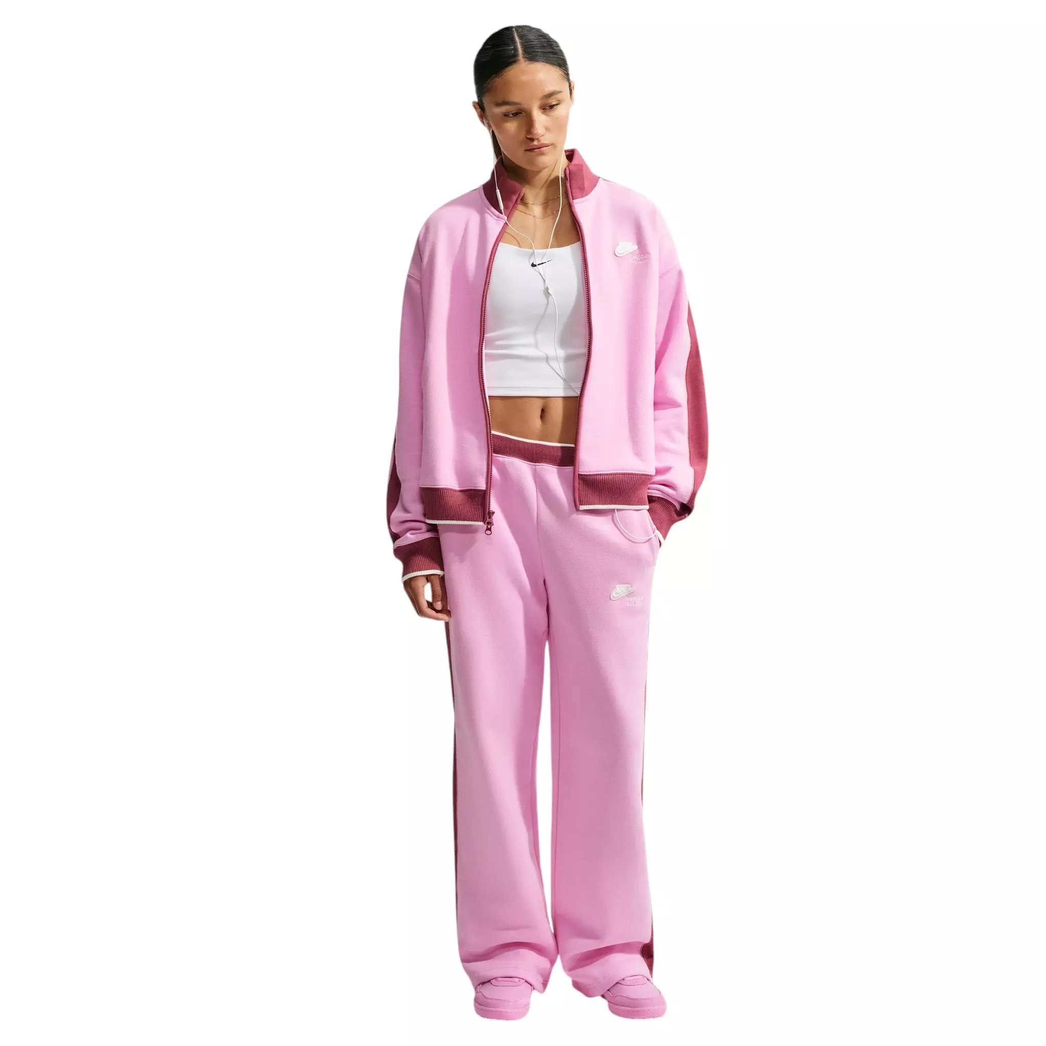 Nike Women's Studio Fleece Med Weight "Run Club" Mid-Rise Track Pants - Pink - PINK