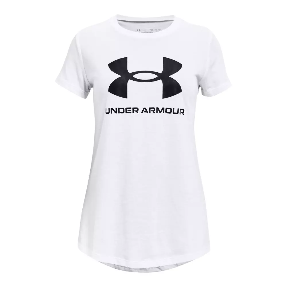 Under Armour Big Girls' Sportstyle Graphic Short Sleeve - White/Black - WHITE/BLACK