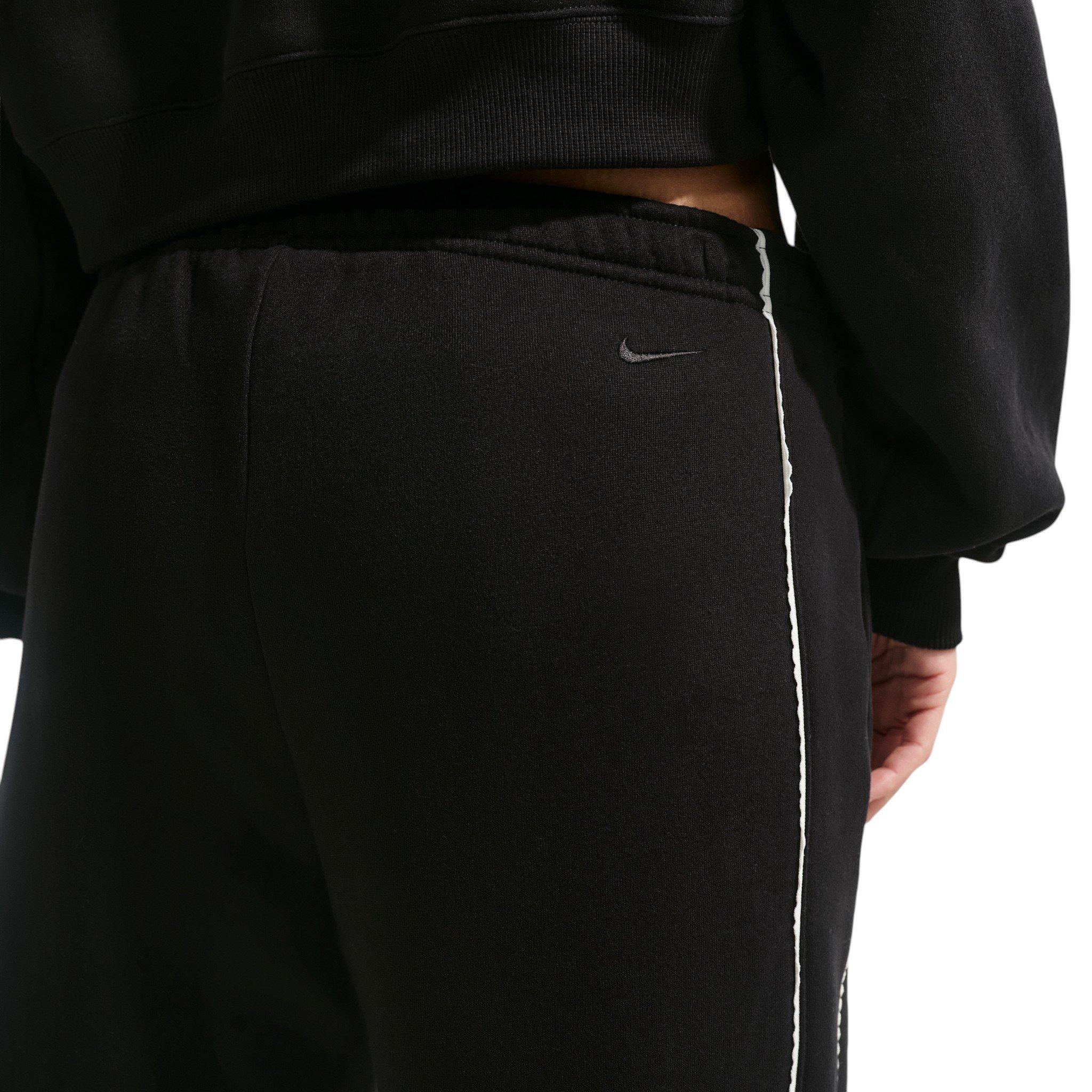 Nike Women's Studio Fleece Med-Weight "Graphic Pack" Mid-Rise Wide-Leg Pants - Black - BLACK